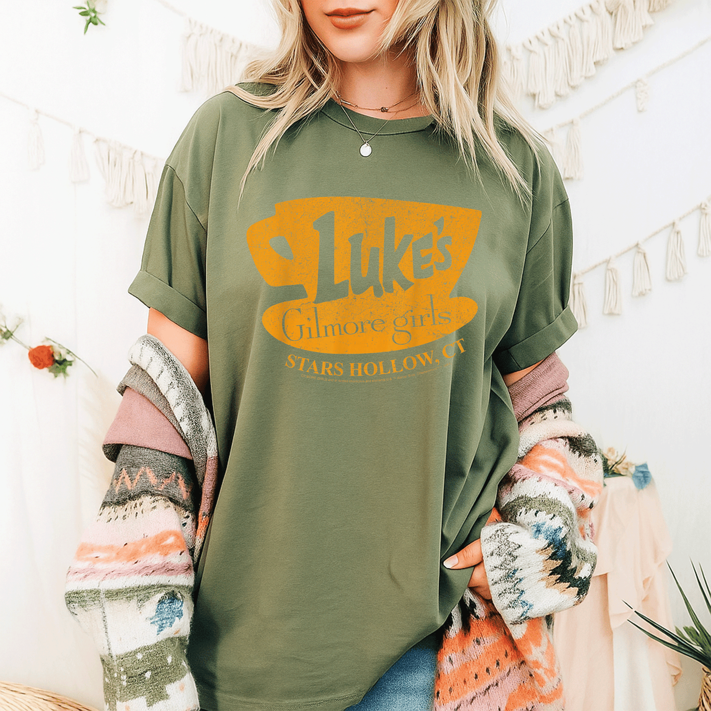 Gilmore Girls Luke's Stars Hollow Distressed Sign T-Shirt Perfect for Fans of Stars Hollow and Coffee Lovers - 9