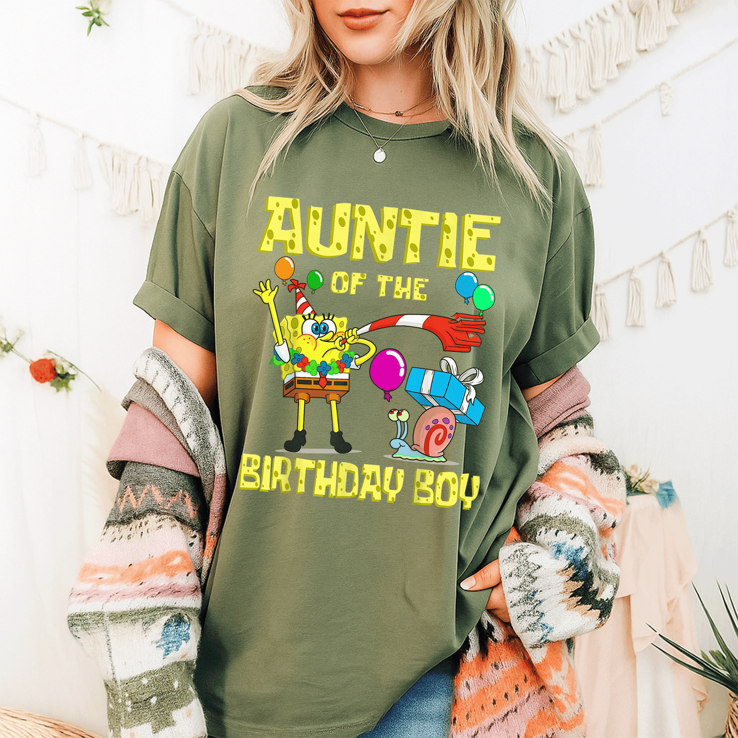 SpongeBob Auntie of the Birthday Boy Theme T-Shirt by Mademark - Fun & Colorful Party Apparel for Fans of All Ages - 9