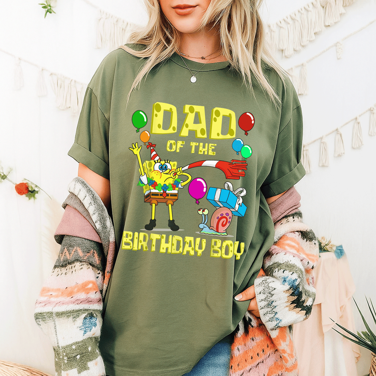 SpongeBob SquarePants Daddy of the Birthday Boy Theme Party T-Shirt for Fun Celebrations and Memorable Birthdays - 9