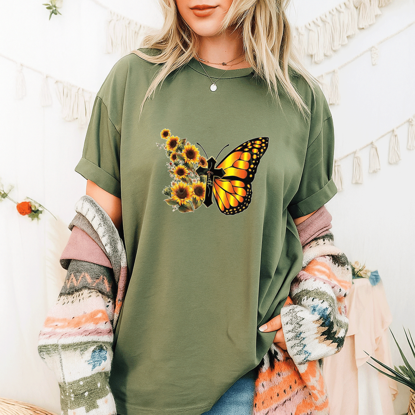 Sunflower Butterfly Faith T-Shirt for Women - Inspirational Floral Graphic Tee - Perfect Gift for Nature Lovers - 9