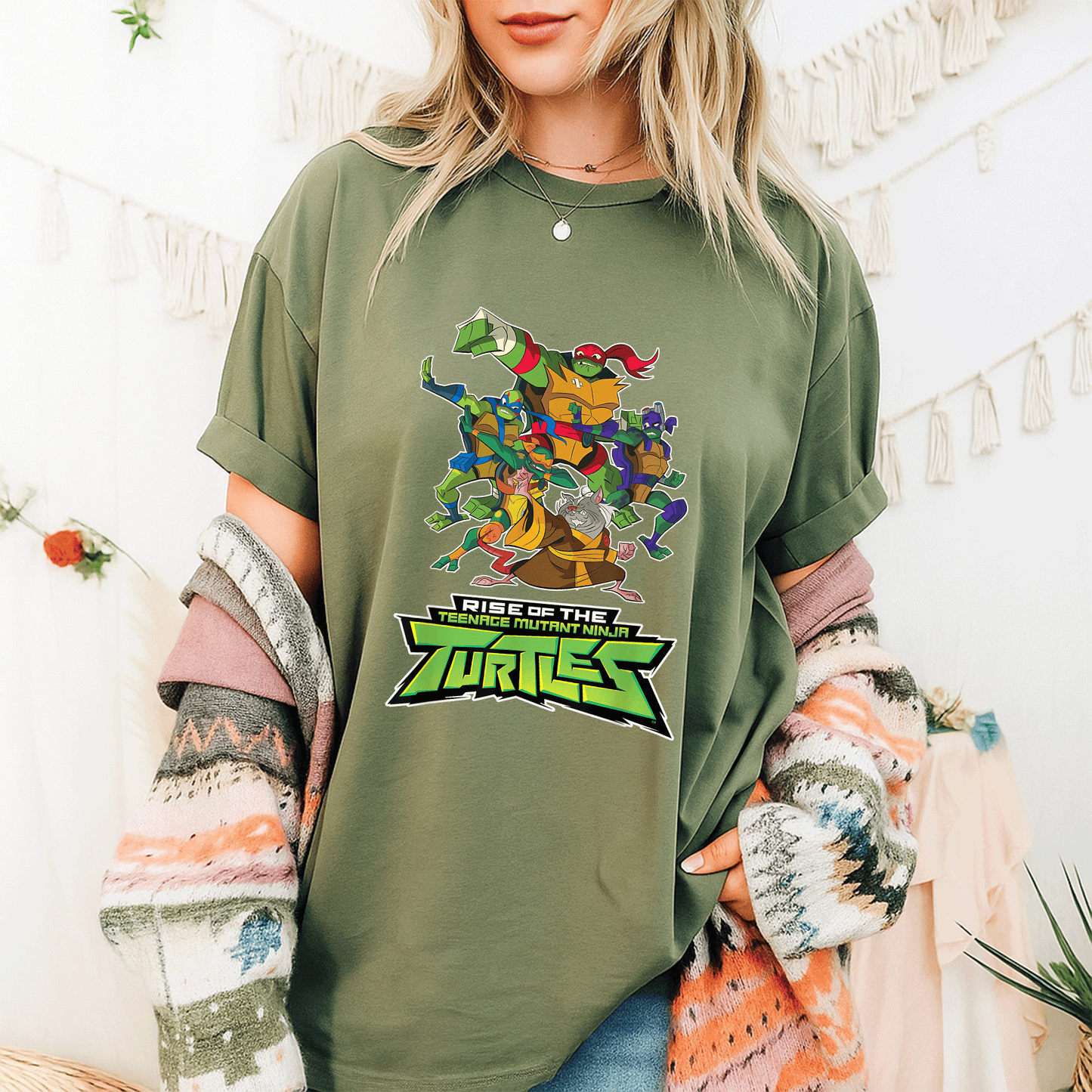 Mademark x Teenage Mutant Ninja Turtles Splinter & The Turtles Rise Graphic T-Shirt for Fans of Classic Animation Adventures - 9