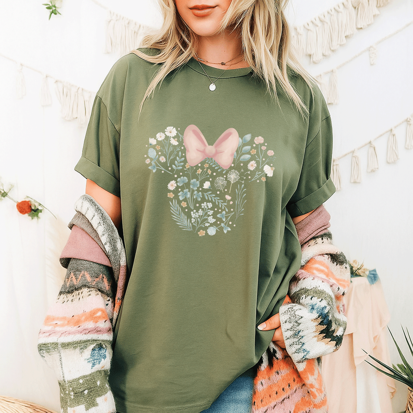 Disney Minnie Mouse Icon Spring Flowers T-Shirt for Women, Cute Floral Graphic Tee, Perfect for Casual Outings and Gifts - 9