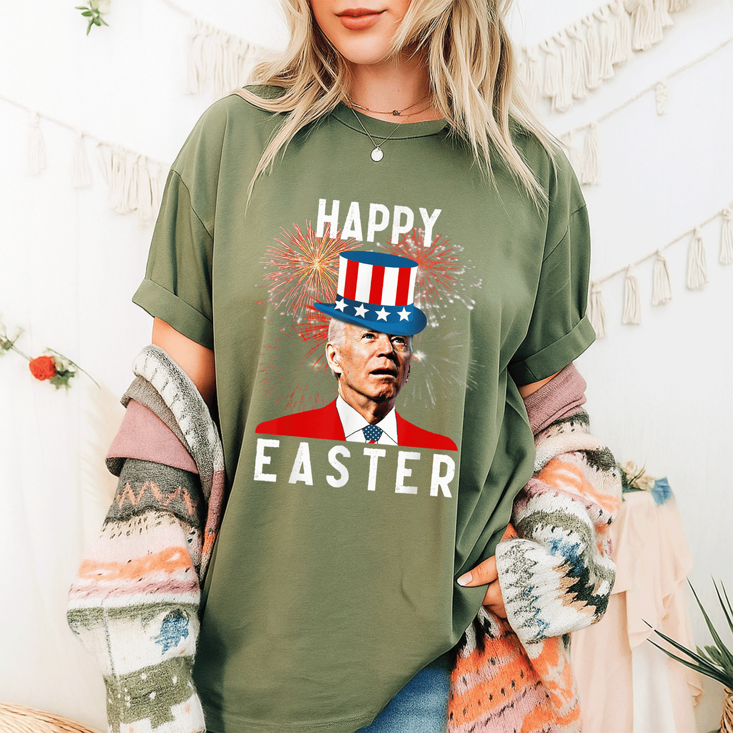 Joe Biden Happy Easter Funny T-Shirt Perfect for 4th of July Celebrations - Unique Design for Holiday Fun and Laughter - 9