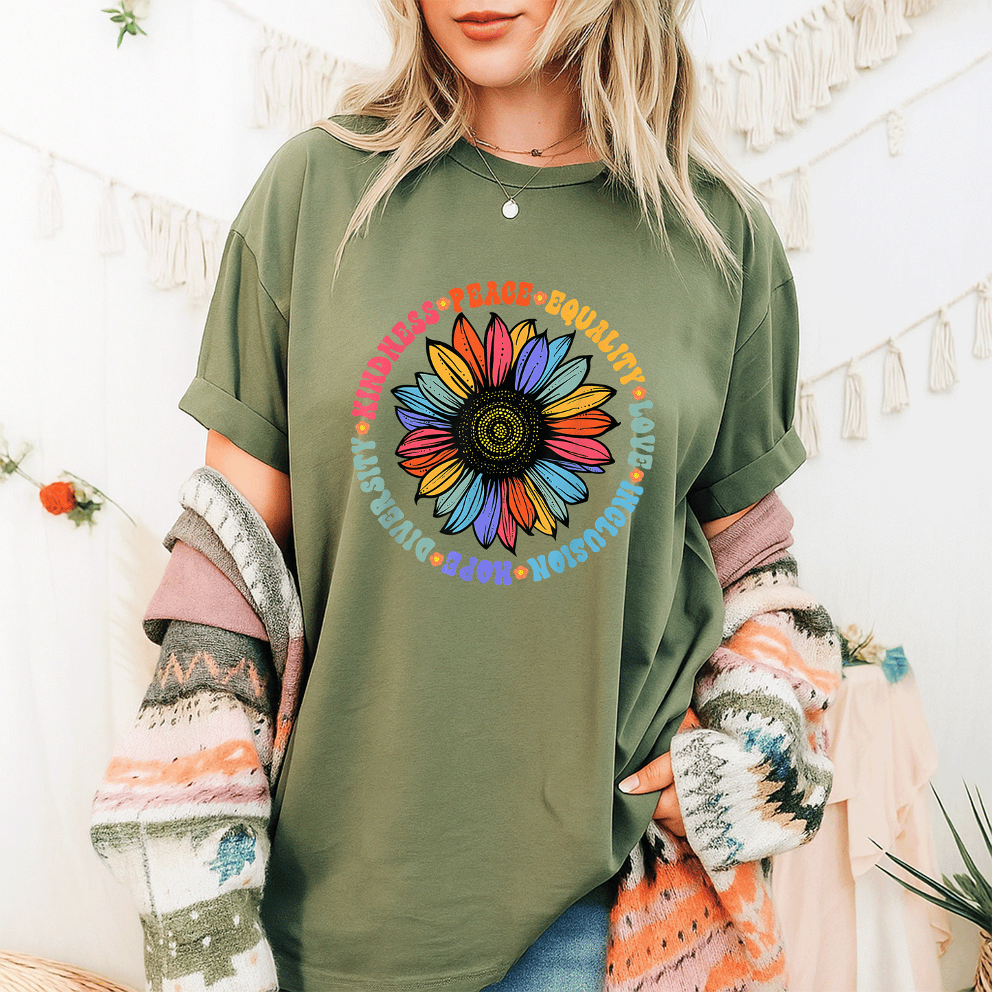 Kindness Love Equality Diverse Human Rights T-Shirt – Spread Peace, Hope, and Unity with Vibrant Graphic Design - 9