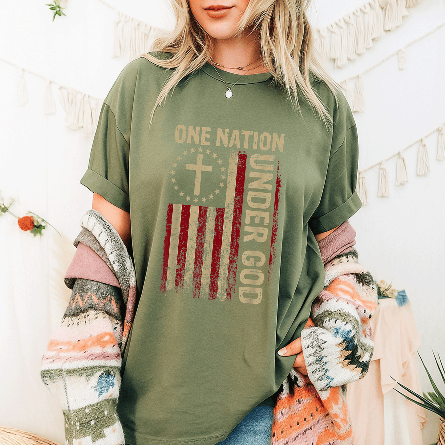 One Nation Under God Patriotic Christian T-Shirt for 4th of July Celebrations - Perfect for Faith and Freedom Events - 9