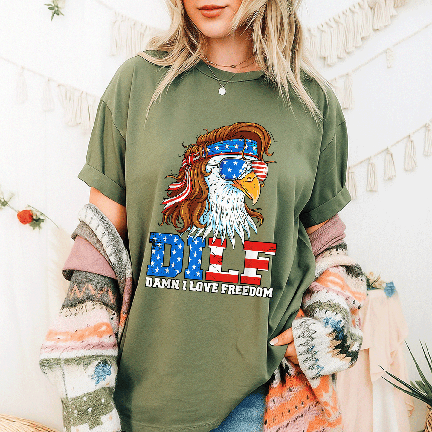 Funny DILF Damn I Love Freedom Eagle T-Shirt for Patriotic 4th of July Celebrations - Perfect Gift for Dad! - 9
