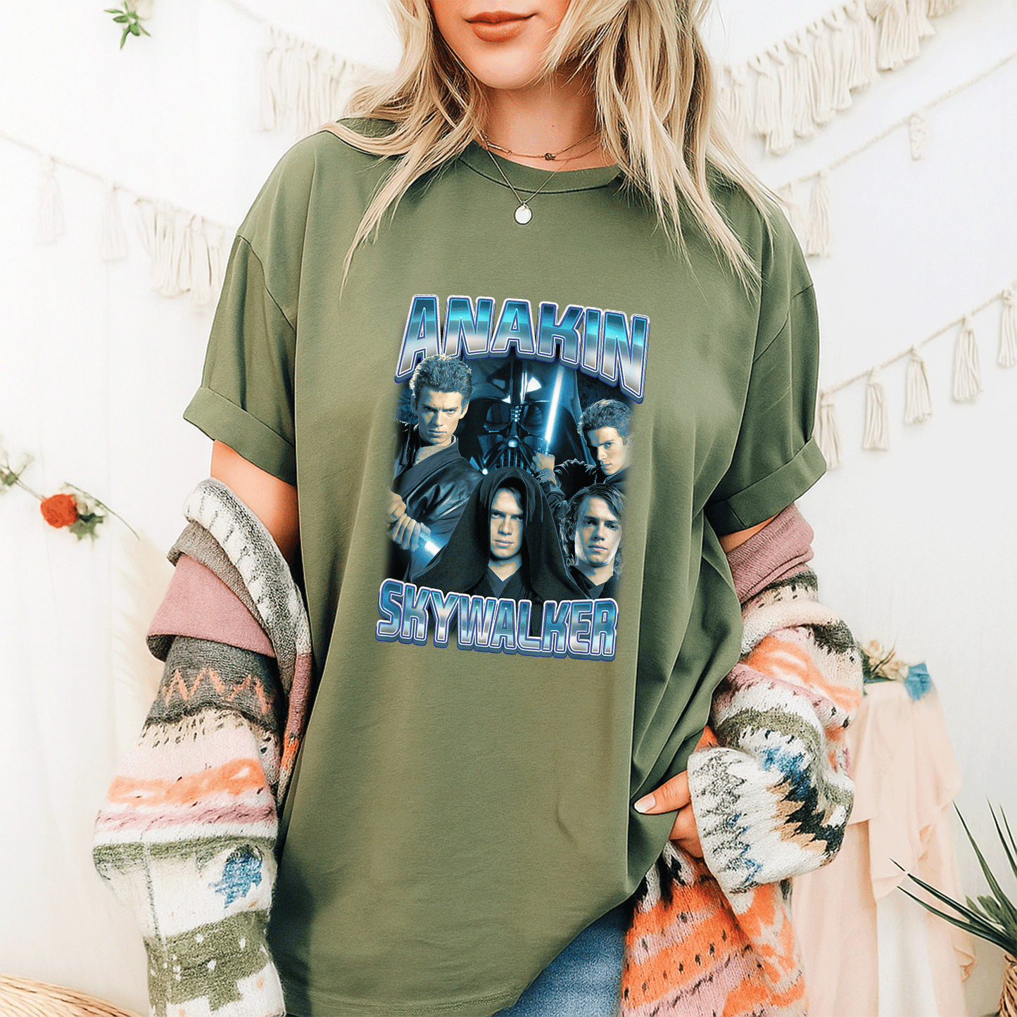 Star Wars Classic Anakin Skywalker Photo Collage Poster T-Shirt for Fans - Stylish Graphic Tee Celebrating Iconic Sith Lord - 9
