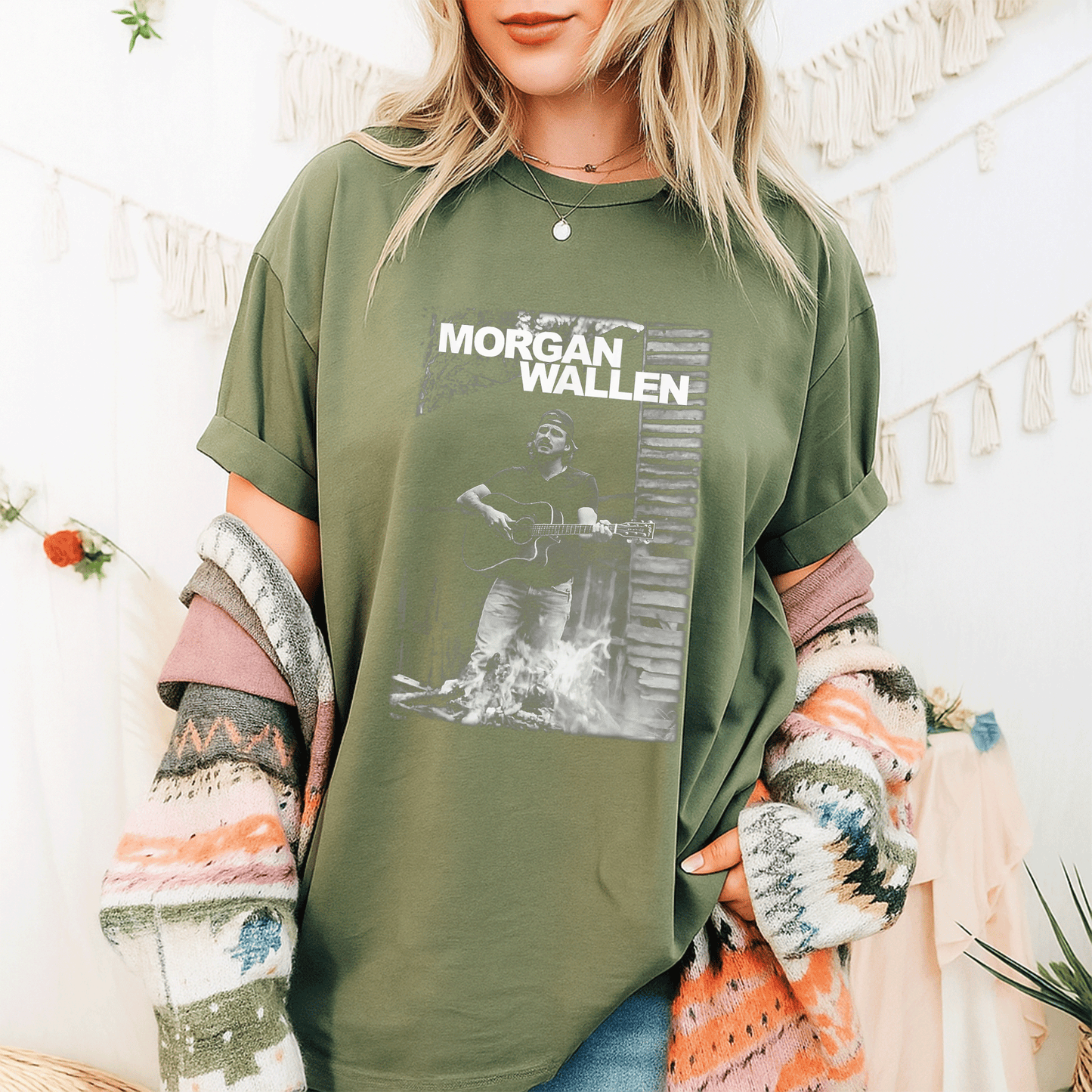 Official Morgan Wallen Guitar Photo T-Shirt - Stylish Tribute to Country Music Icon with Striking Graphic Design - 9