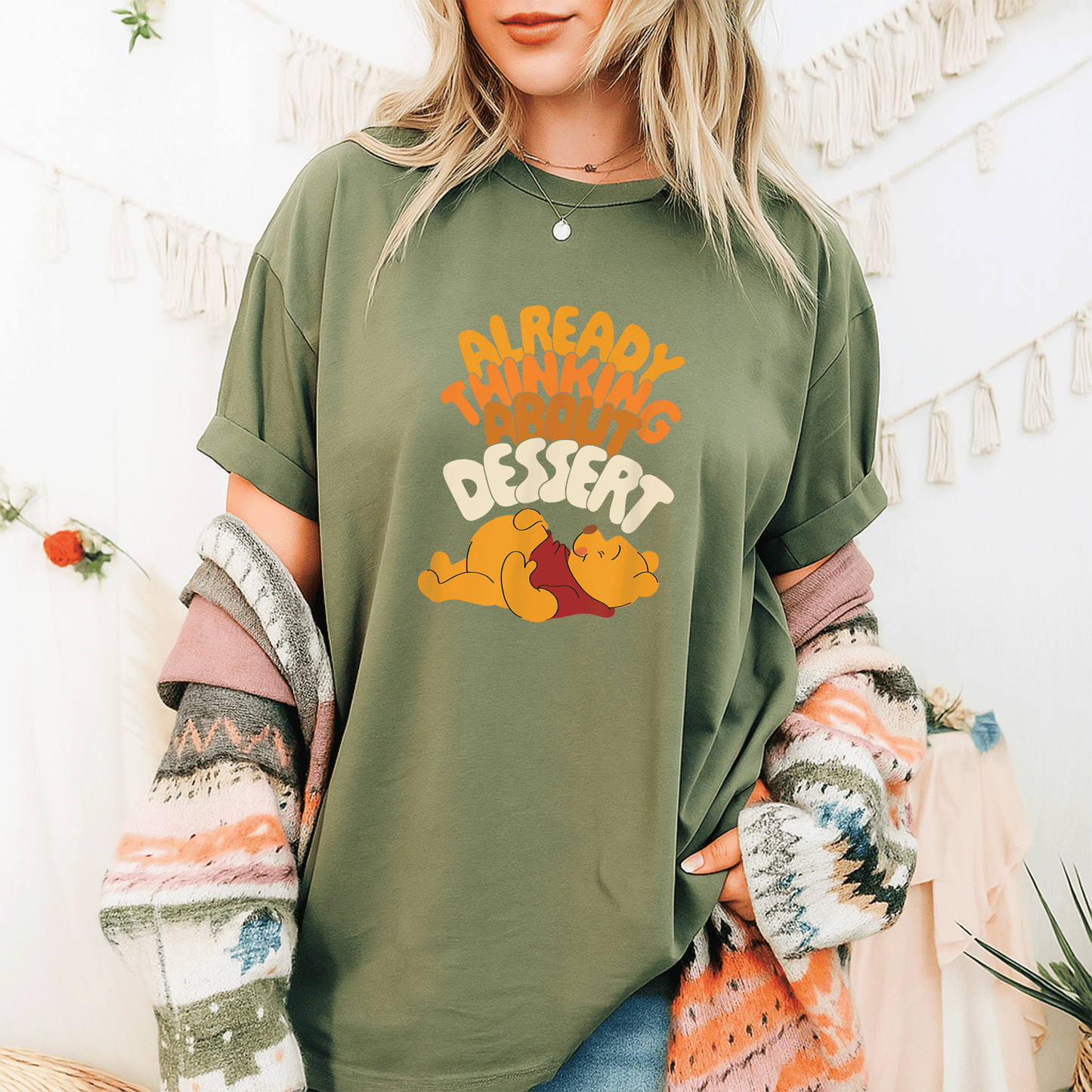 Cute Amazon Essentials Winnie the Pooh Thanksgiving T-Shirt Perfect for Dessert Lovers and Family Celebrations - 9