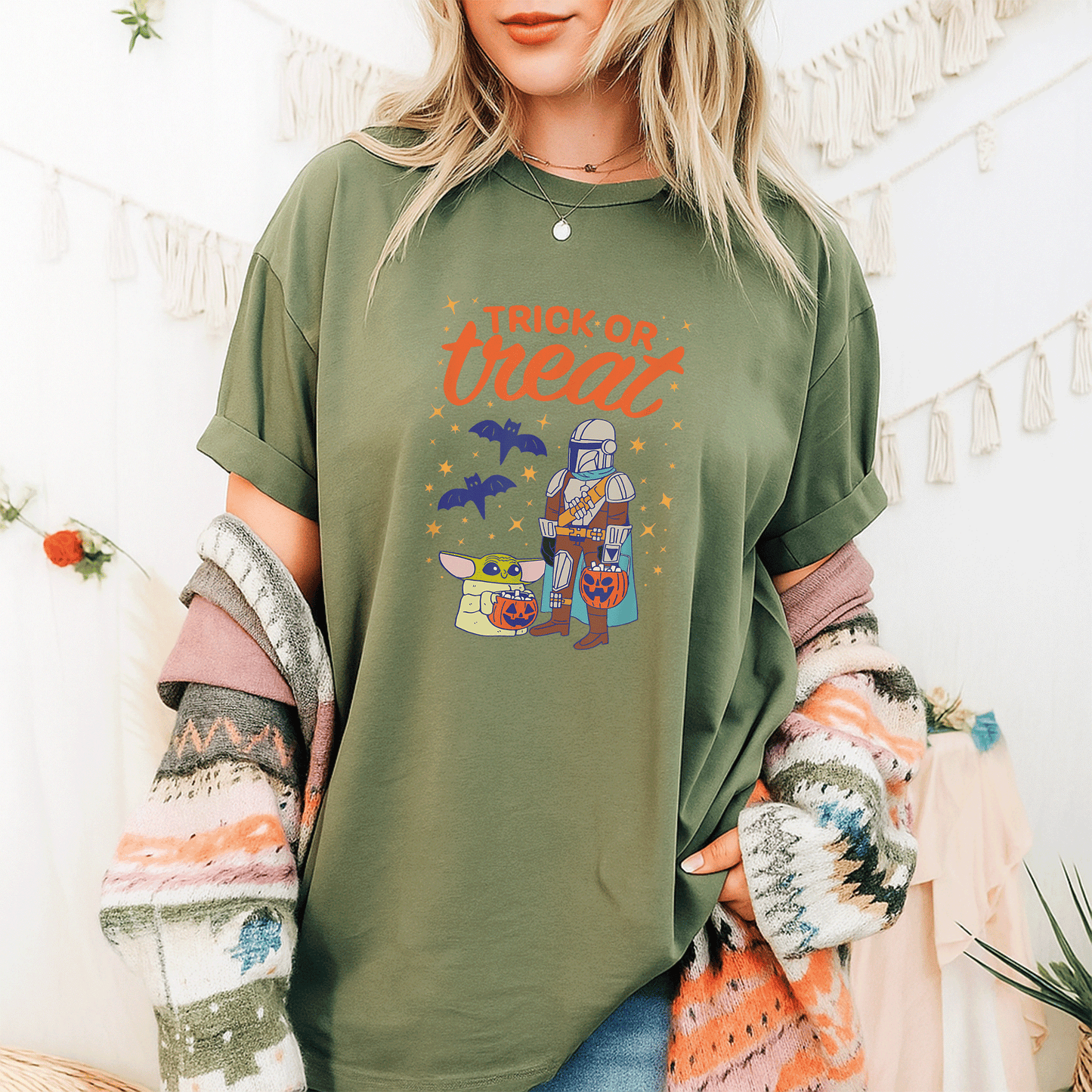 Mandalorian Grogu Halloween Trick or Treat T-Shirt for Kids, Cute and Fun T-Shirt for Star Wars Fans, Perfect Costume Tee - 9