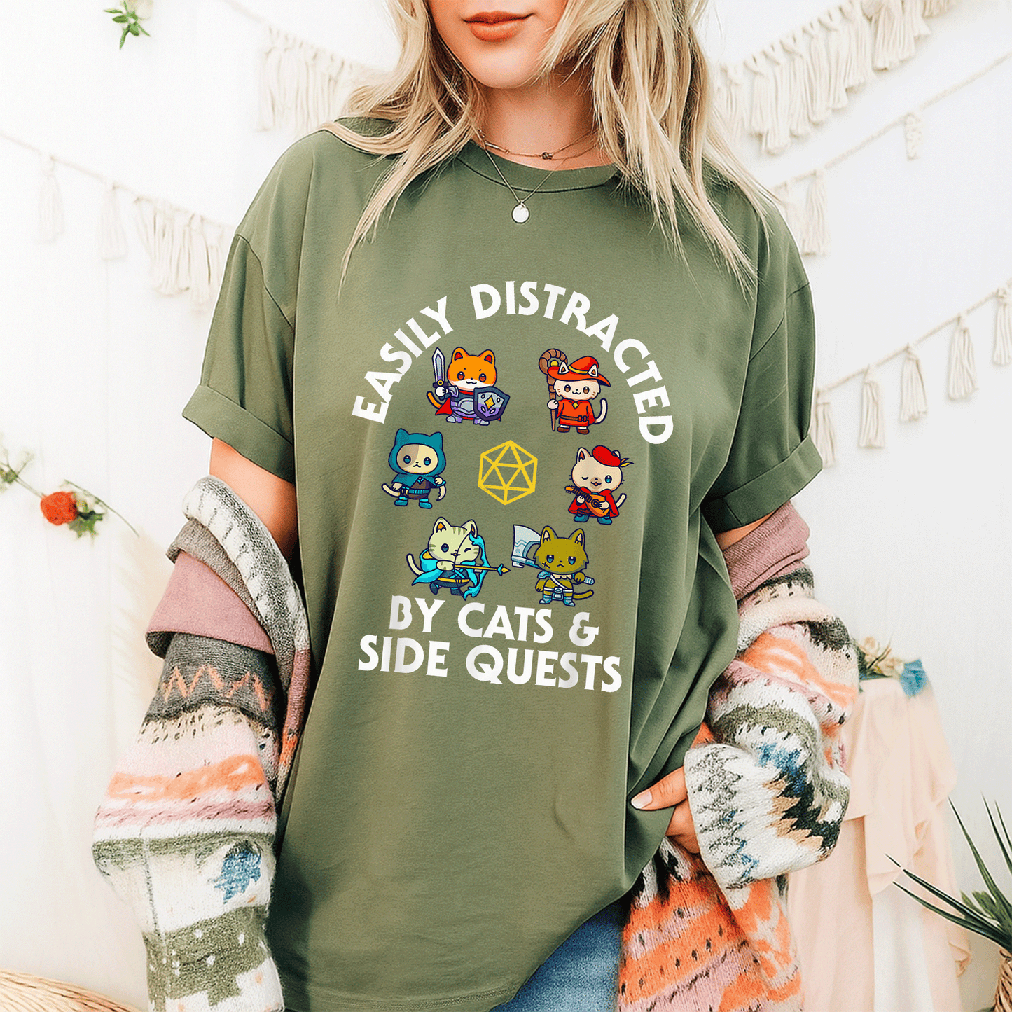RPG Gamer Cats D20 Dice T-Shirt for Nerdy Geeks - Fun Cat Design for Men, Women, and Kids Who Love Gaming! - 9