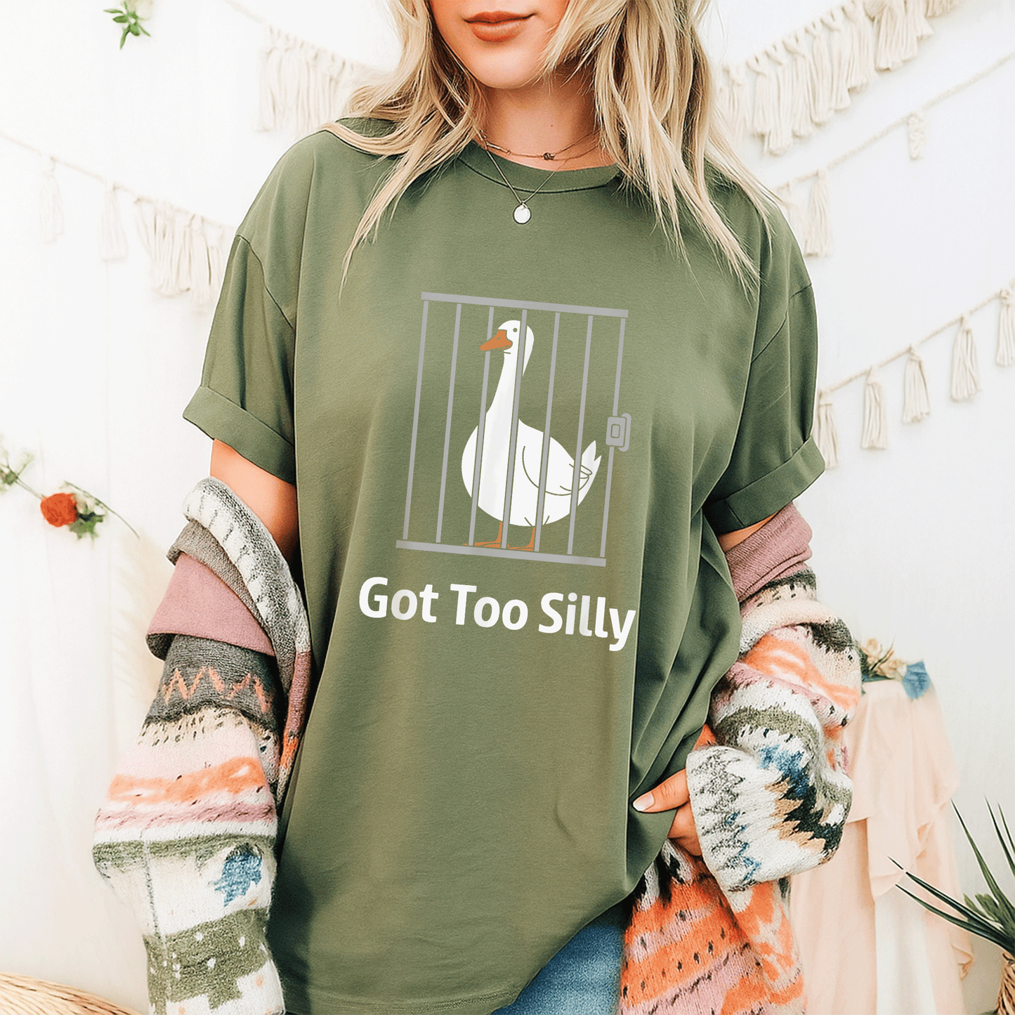 Funny Goose Pun Humor T-Shirt for Animal Lovers - Got Too Silly Graphic Tee with Quirky Goose Design for Casual Wear - 9