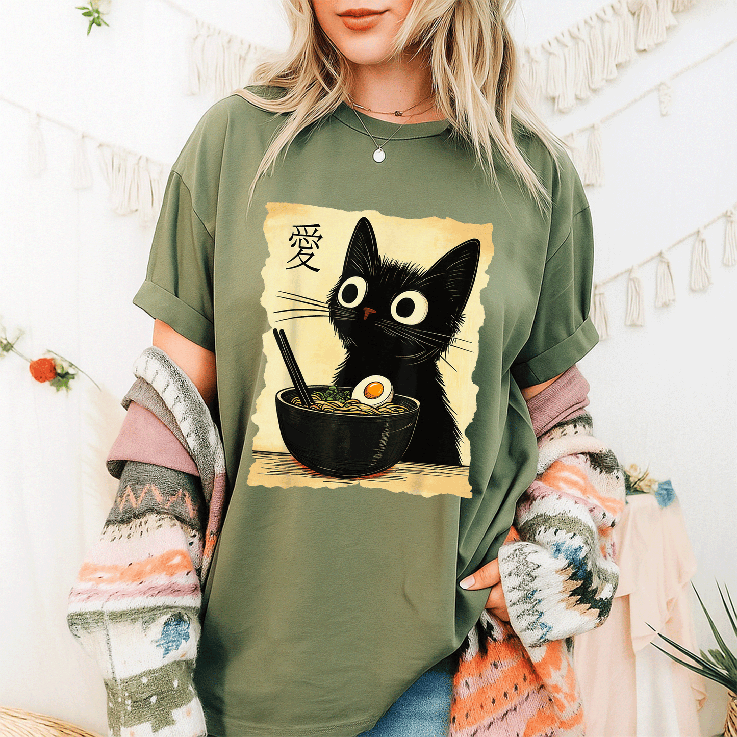 Funny Cat Ramen Graphic Tee - Cute Japanese Kawaii Anime Cat T-Shirt for Cat Lovers and Anime Fans, Perfect Gift! - 9