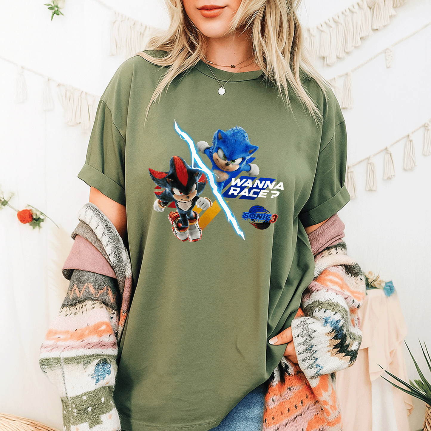 Sonic the Hedgehog 3 Wanna Race T-Shirt for Gamers – Fun & Stylish Graphic Tee Featuring Iconic Racing Design - 9