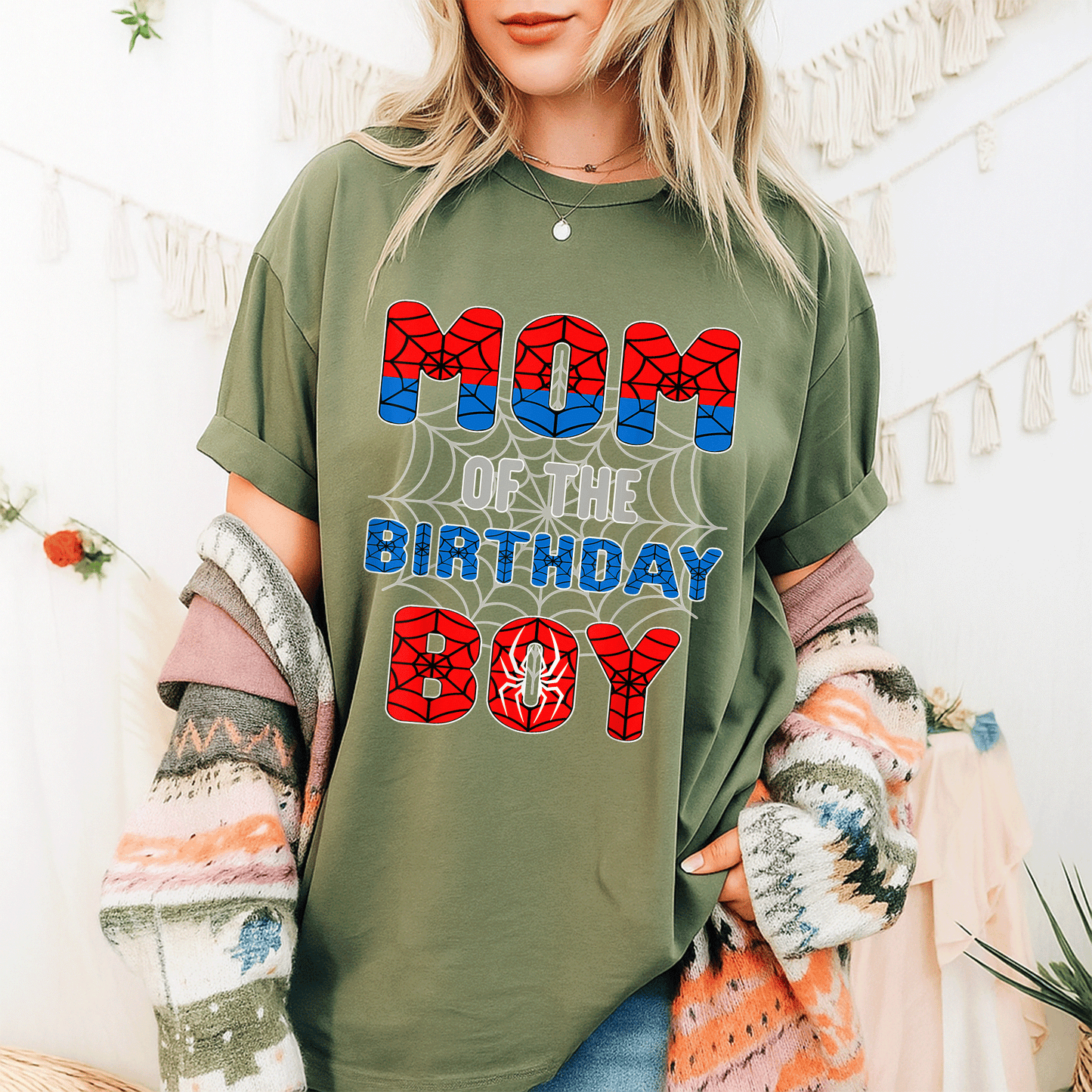 Spider Web Birthday Party T-Shirt for Mom of the Birthday Boy Fun and Festive Design Perfect for Celebration and Family Events - 9