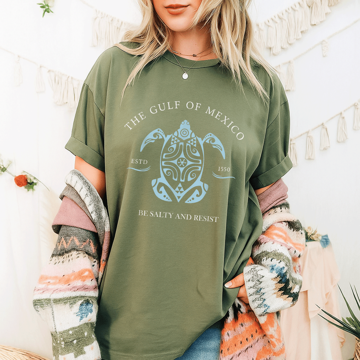 Gulf of Mexico Turtle Be Salty and Resist T-Shirt Featuring Fun Graphic Design for Beach Lovers and Nature Enthusiasts - 9