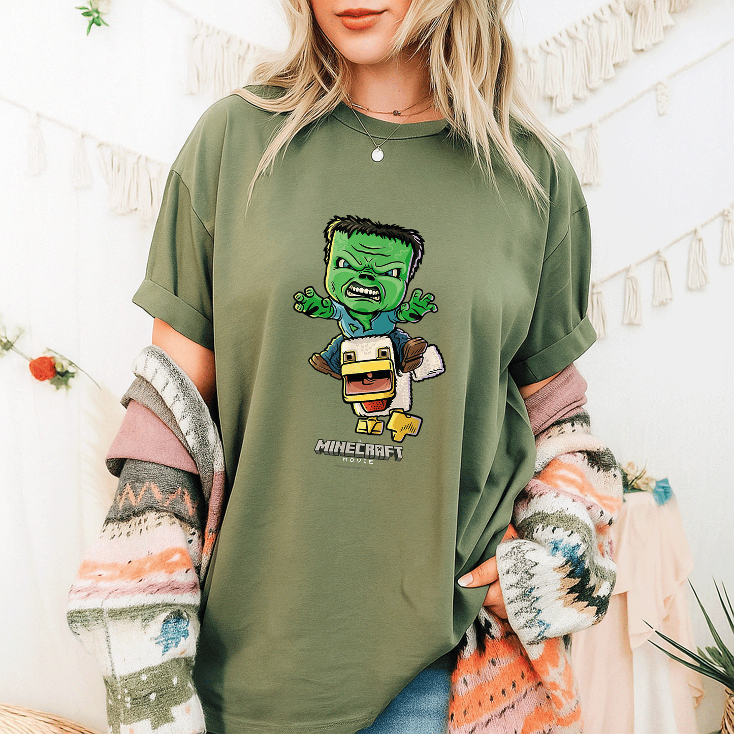 Cute Minecraft Movie Chicken Jockey Baby Zombie Animated T-Shirt for Gamers - Fun and Unique Graphic Tee for Kids and Adults - 9