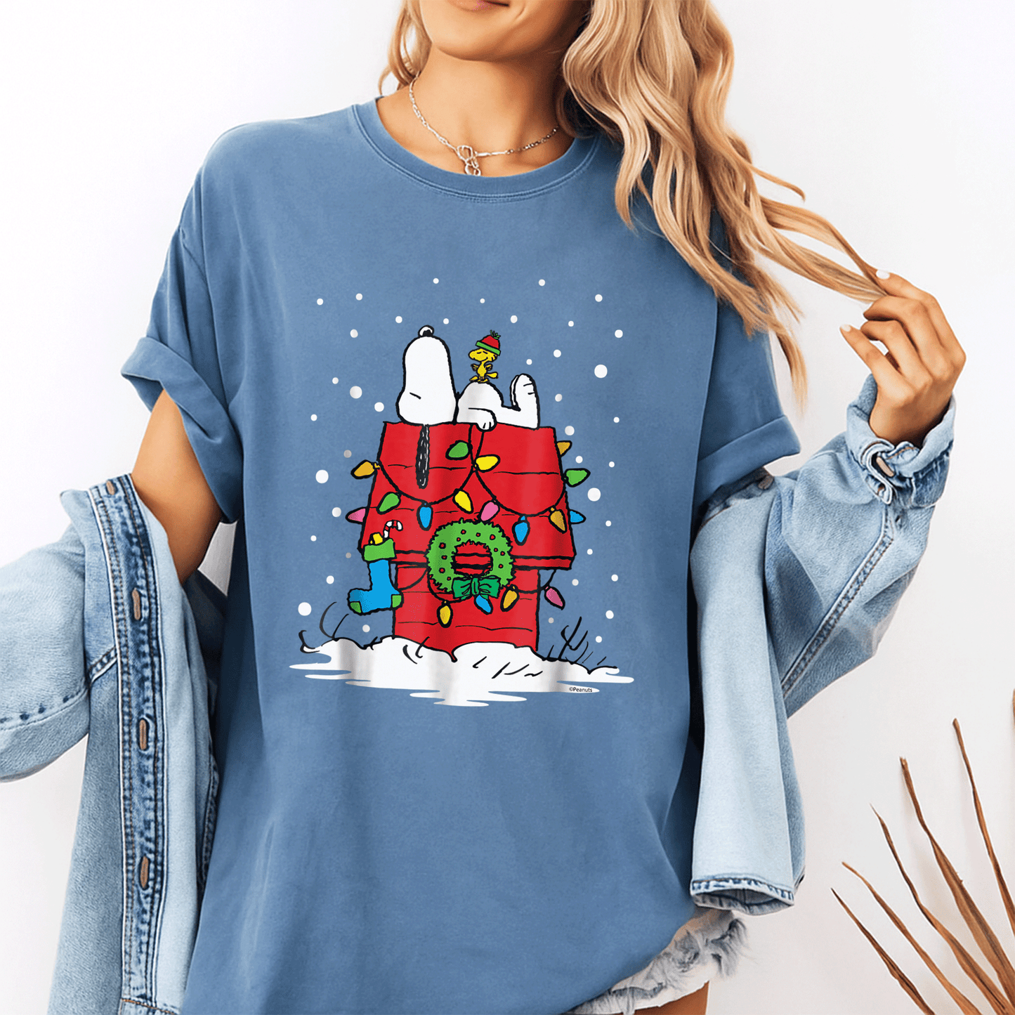 Light Up Peanuts Snoopy and Woodstock Stocking T-shirt – Perfect Holiday Tee for Fun and Festive Celebrations - 10