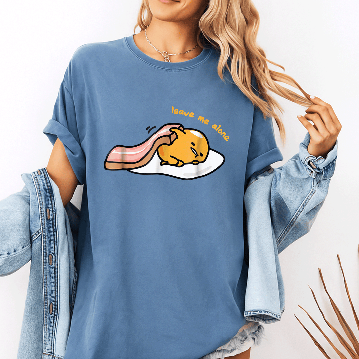 Cute Gudetama Leave Me Alone Tee Shirt Perfect for Lazy Days and Chill Vibes, Adorable Egg Character Graphic Design - 10