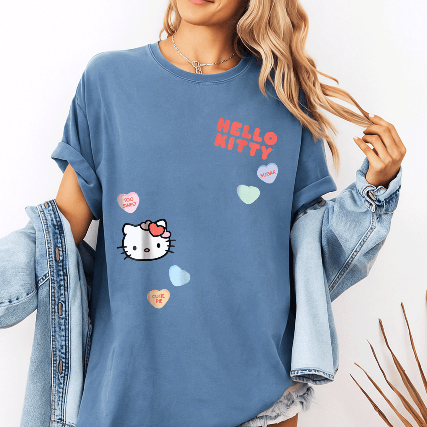 Cute Hello Kitty Candy Hearts Valentine Tee Shirt for Kids and Adults, Adorable Love-Themed Graphic Tee Perfect for Valentine's Day - 10