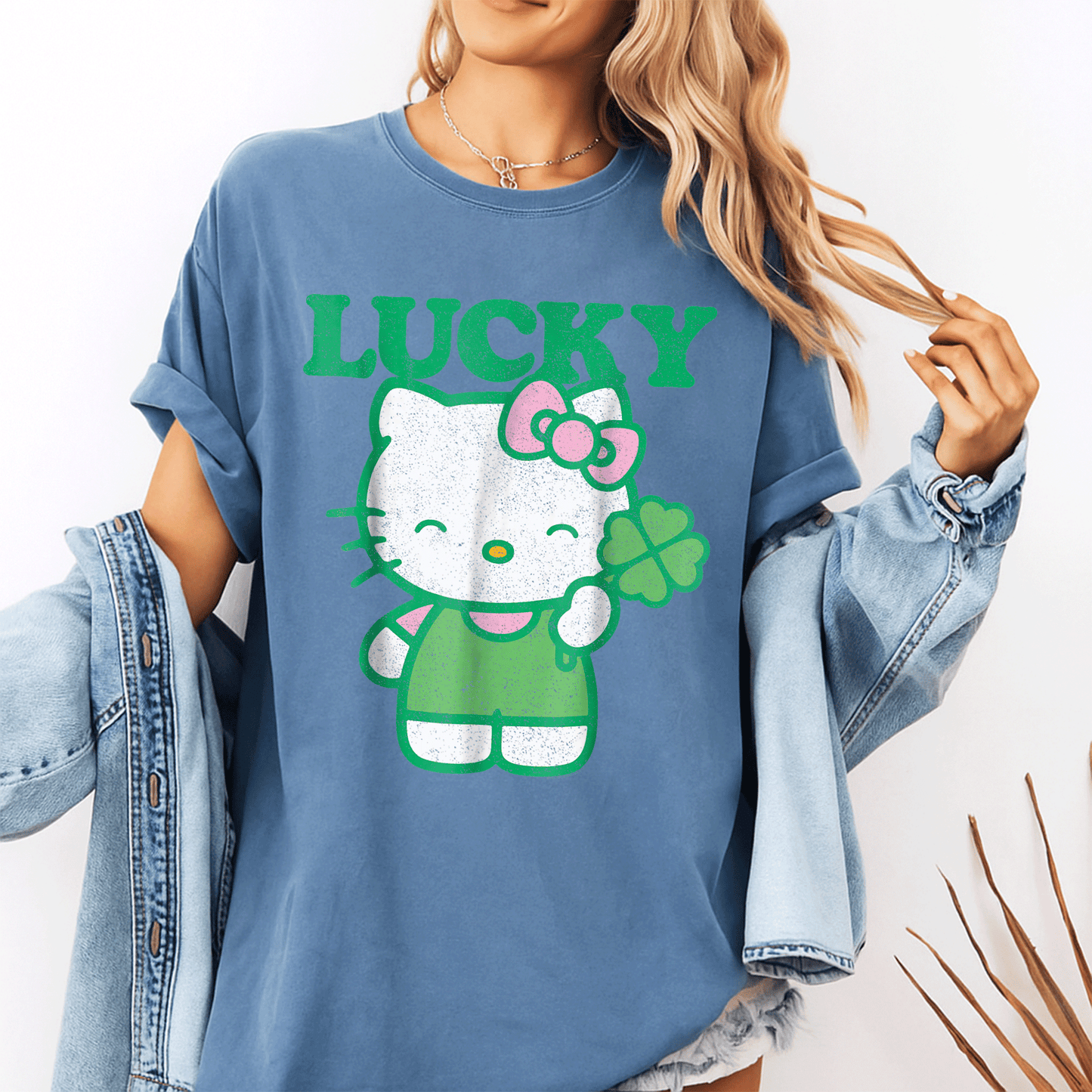 Cute Hello Kitty Lucky Clover Tee Shirt - Adorable Design Featuring Lucky Clover and Hello Kitty for Kids and Adults - 10