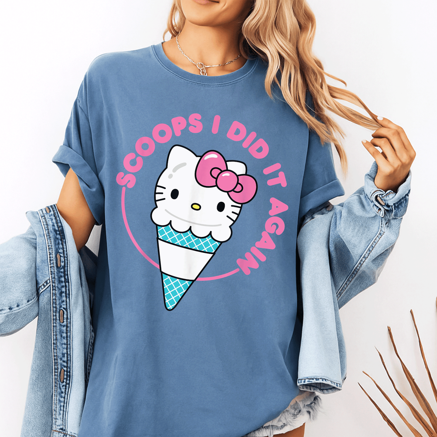 Cute Hello Kitty Ice Cream Cone Scoops I Did It Again T-Shirt for Kids and Adults - Sweet and Stylish Summer Fashion - 10