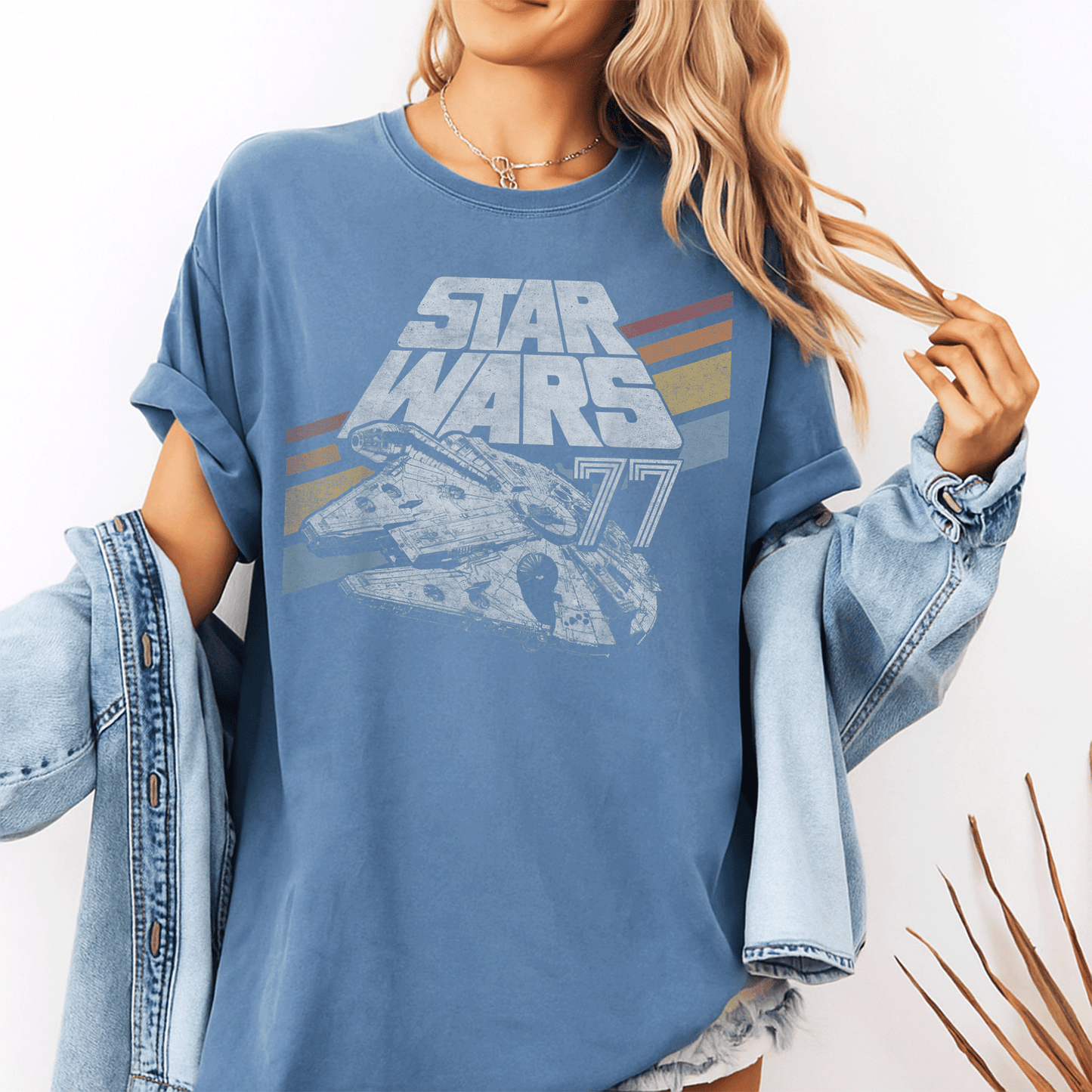 Retro Star Wars Millennium Falcon 77 T-Shirt with Stylish Diagonal Stripes – Perfect for Fans and Collectors! - 10