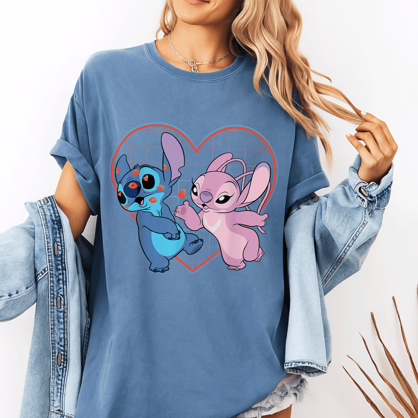 Cute Disney Lilo and Stitch Angel Heart Kisses T-Shirt for Fans of Cozy Style and Adorable Character Designs - 10