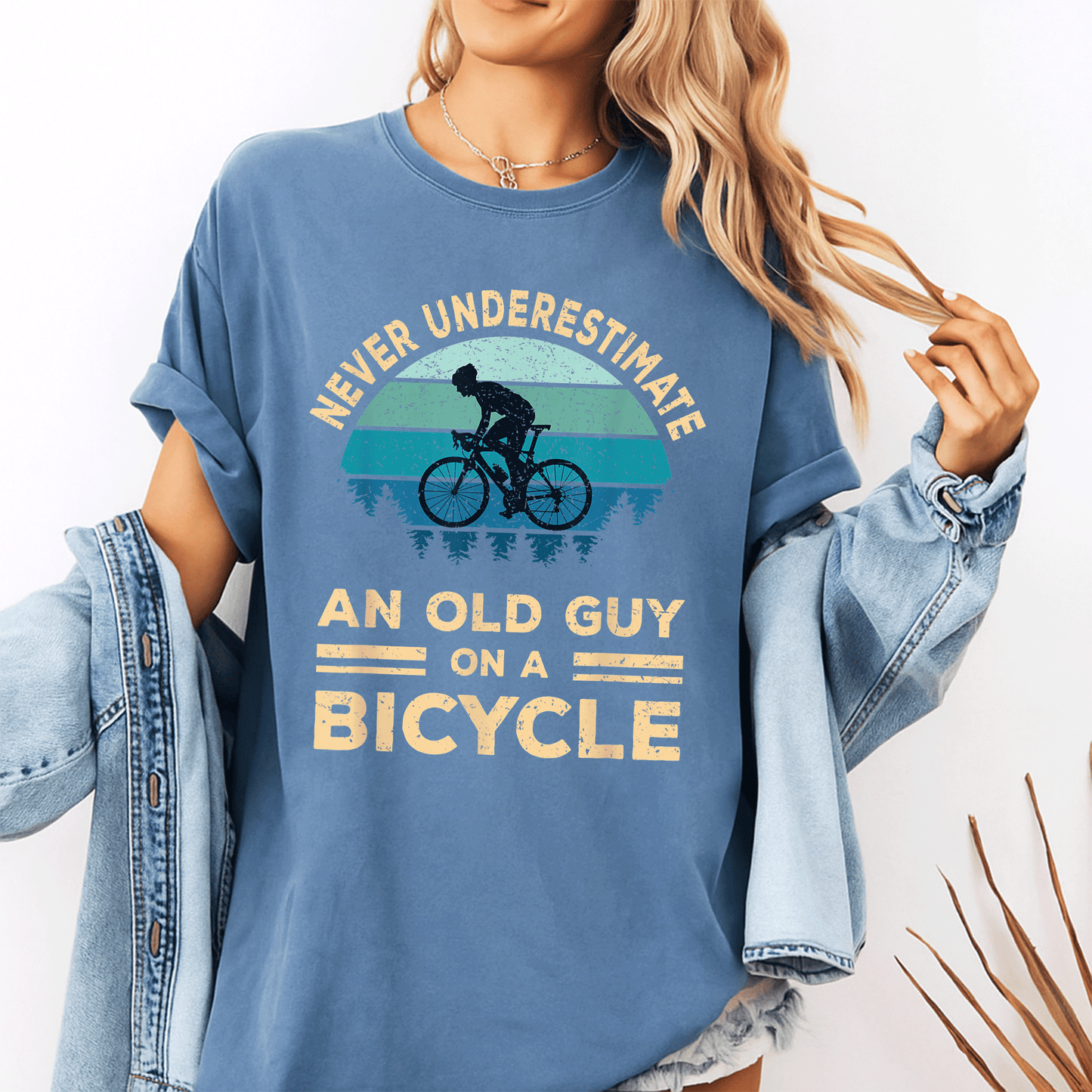 Funny Biker Dad T-Shirt Never Underestimate An Old Guy On A Bicycle Humorous Cycling Gift for Dads and Grandpas - 10