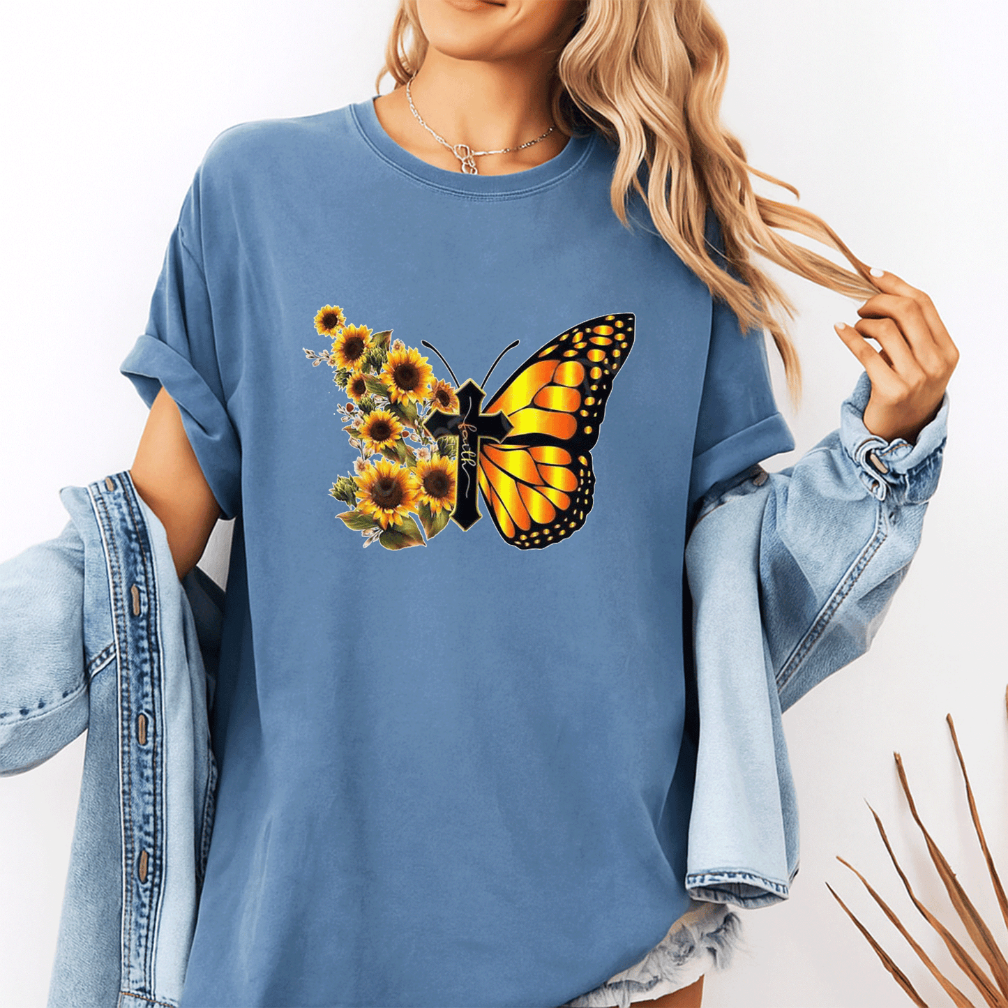 Sunflower Butterfly Faith T-Shirt for Women - Inspirational Floral Graphic Tee - Perfect Gift for Nature Lovers - 10