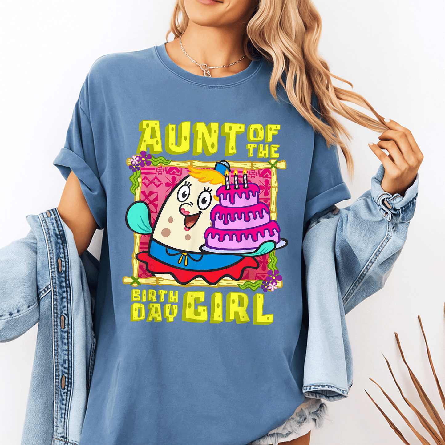 Mademark x SpongeBob SquarePants Aunt of the Birthday Girl T-Shirt with Fun Cake Design for Celebrating Special Days - 10