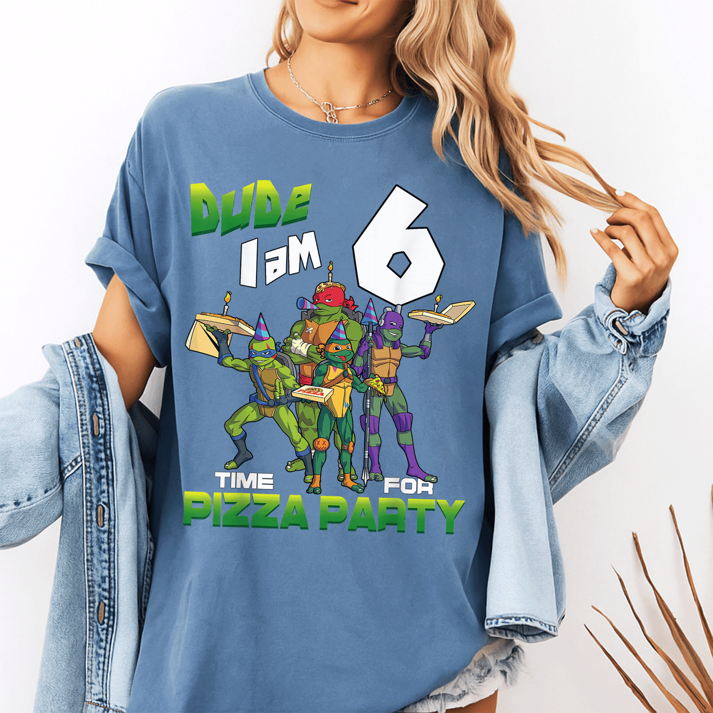 Cool Teenage Mutant Ninja Turtles Birthday T-Shirt for Boys - Dude I am 6 Years Old Pizza Party Style Fun Tee - 10