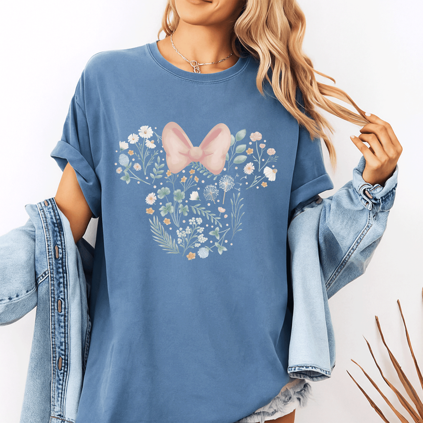 Disney Minnie Mouse Icon Spring Flowers T-Shirt for Women, Cute Floral Graphic Tee, Perfect for Casual Outings and Gifts - 10