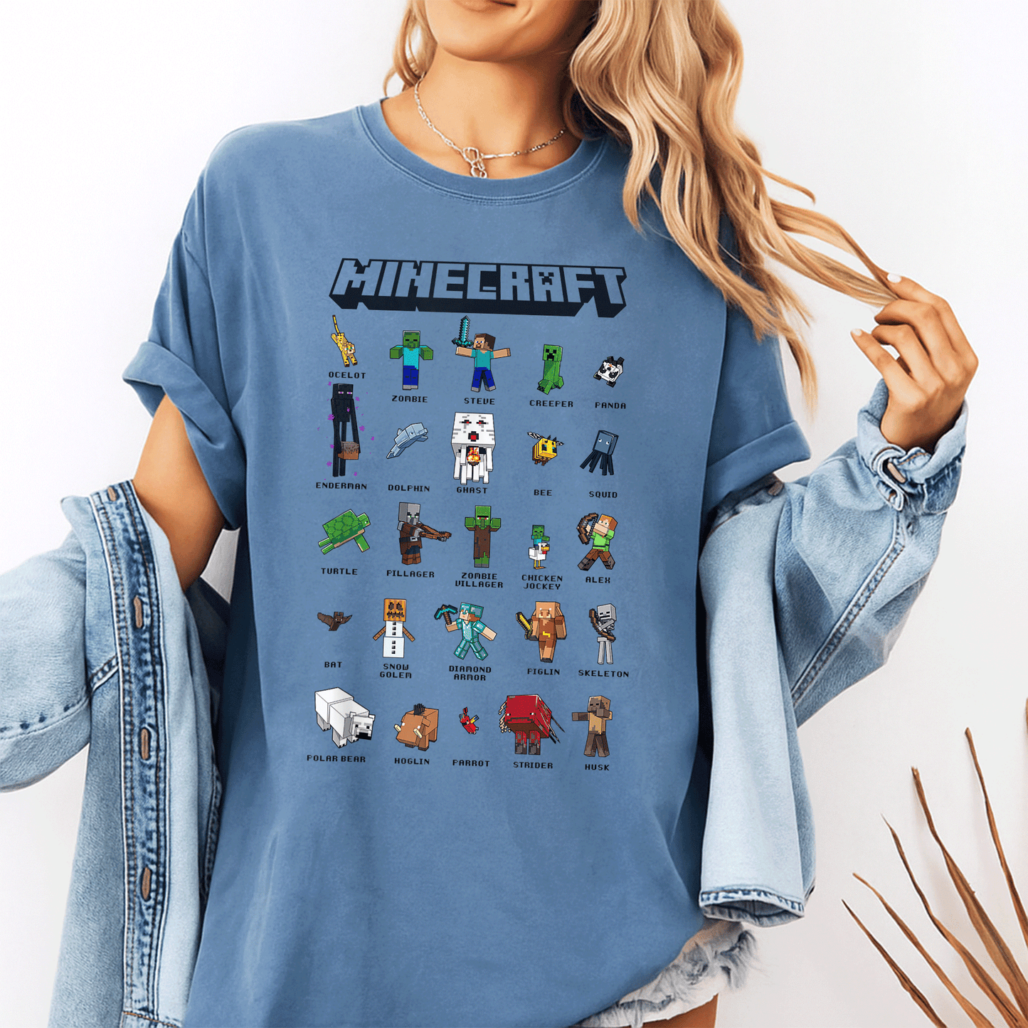 Minecraft Group Shot Collage Style T-Shirt for Fans, Vibrant Design Featuring Iconic Characters, Perfect Gift for Gamers - 10