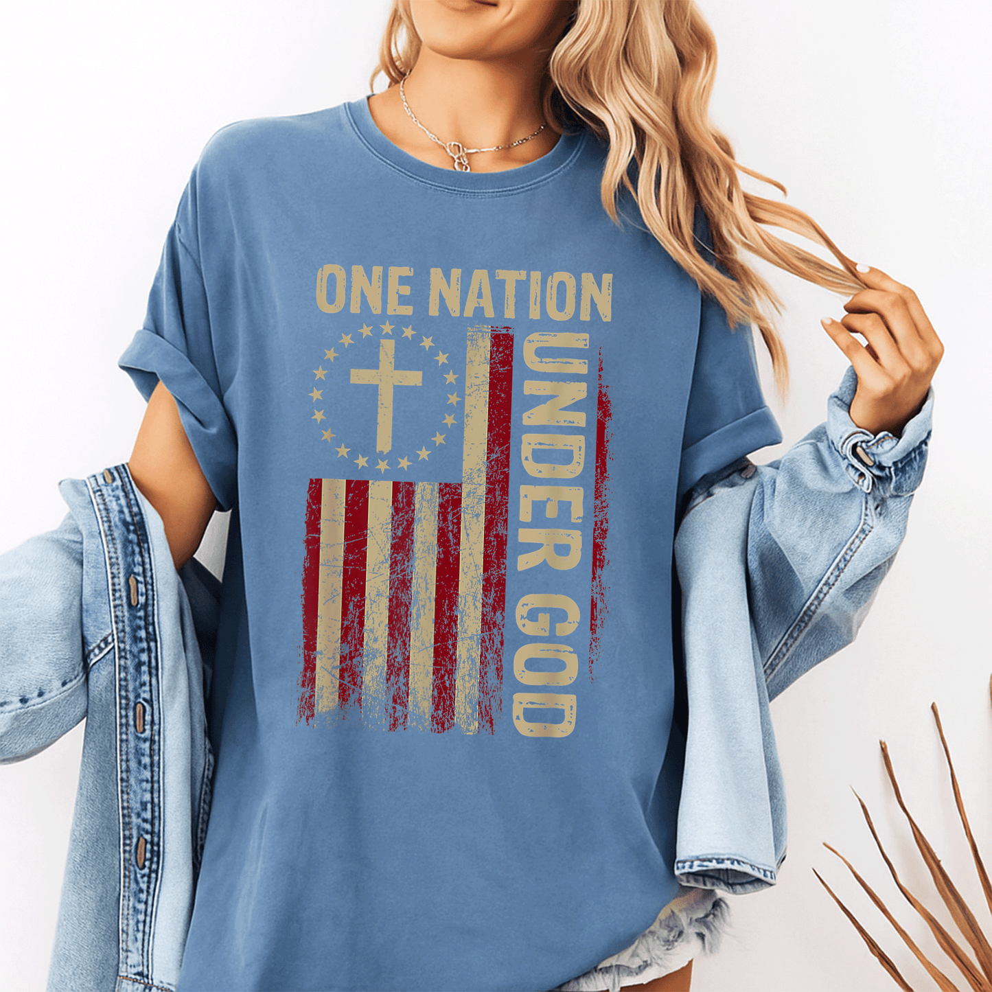 One Nation Under God Patriotic Christian T-Shirt for 4th of July Celebrations - Perfect for Faith and Freedom Events - 10
