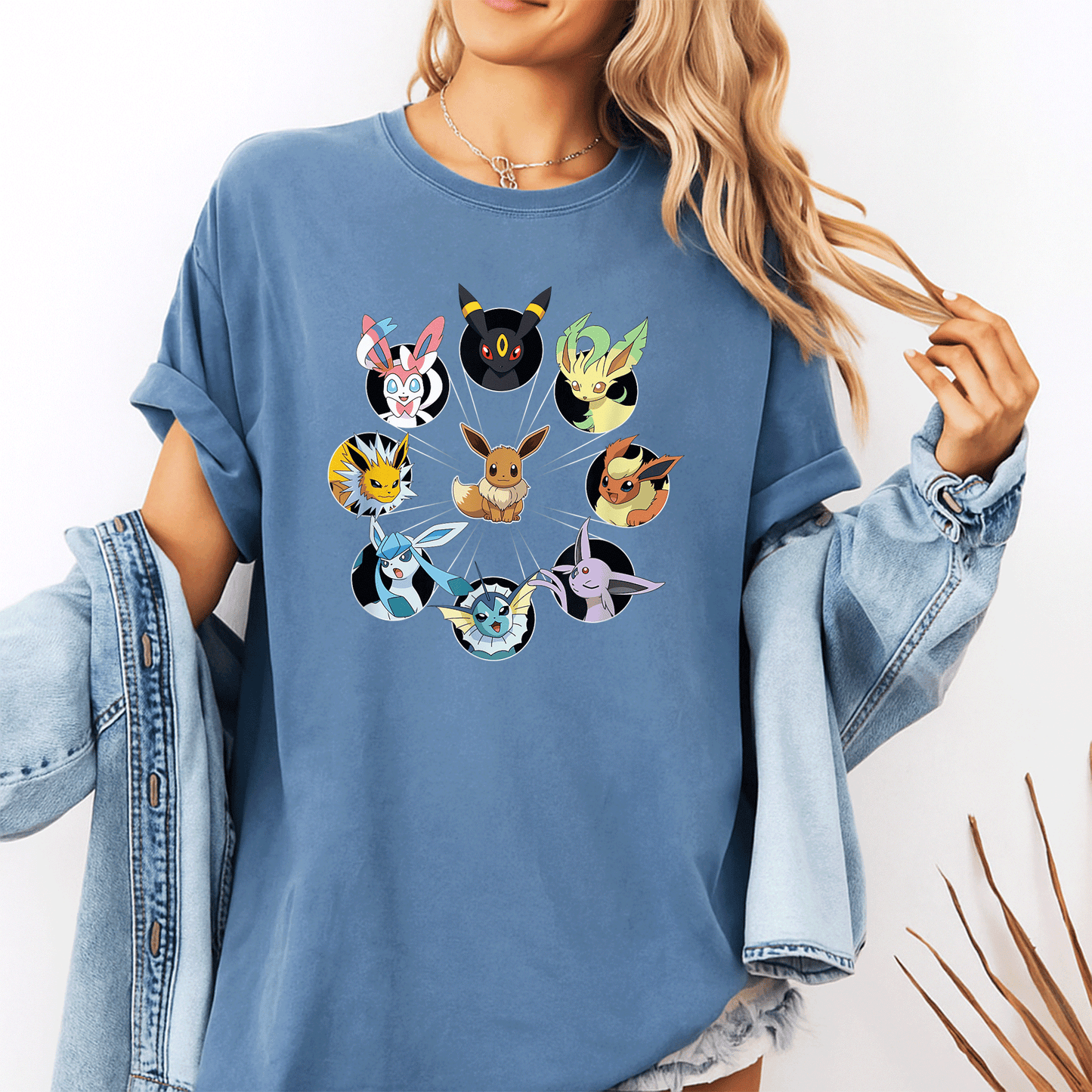 Eevee Evolution Circle T-Shirt for Pokémon Fans, Cute and Colorful Graphic Tee Featuring Eevee and Its Evolutions - 10