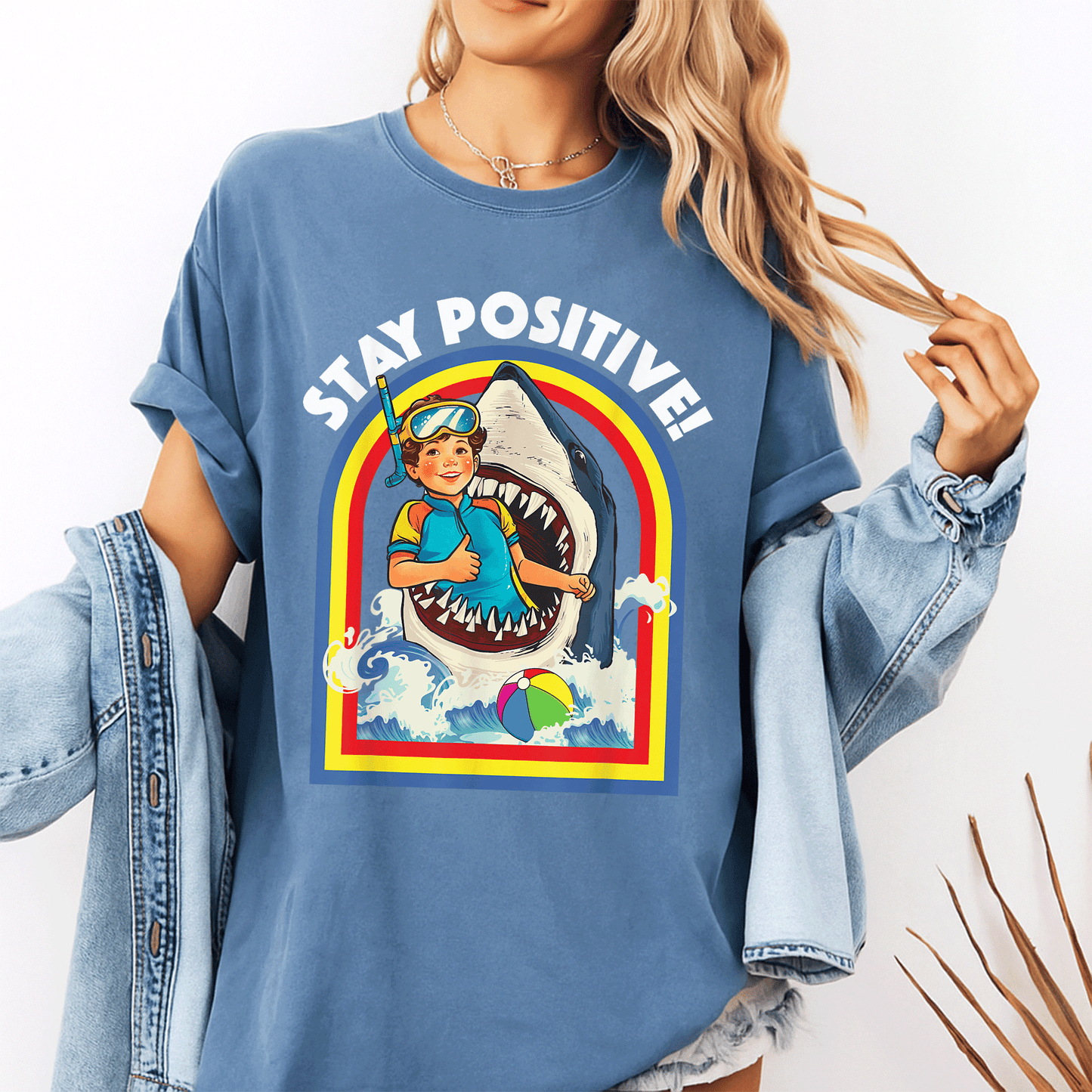 Stay Positive Shark Lover T-Shirt for Ocean and Sea Animal Enthusiasts, Perfect Gift for Wildlife Lovers - 10