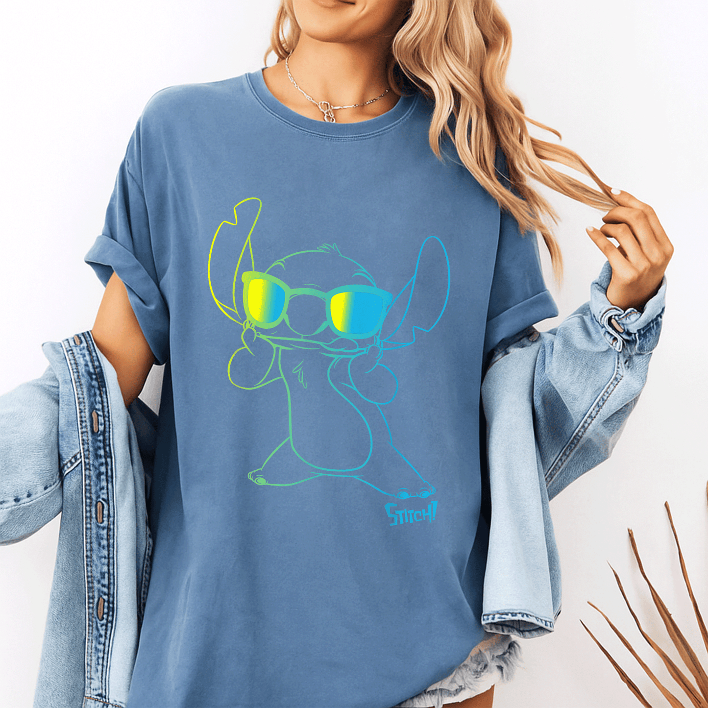 Cool Lilo & Stitch Neon Outline T-Shirt Featuring Stitch Chest Portrait - Perfect for Disney Fans and Casual Wear! - 10