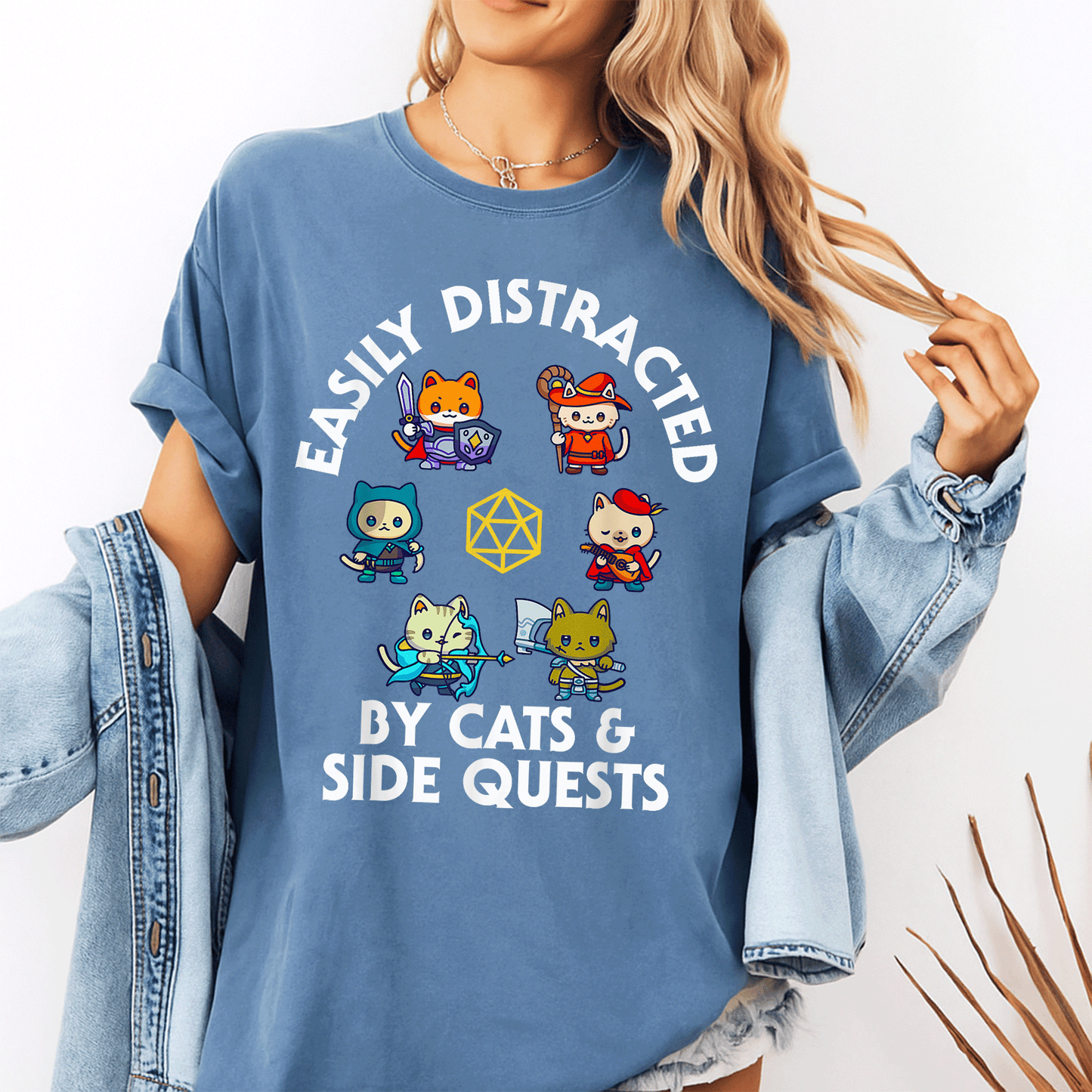 RPG Gamer Cats D20 Dice T-Shirt for Nerdy Geeks - Fun Cat Design for Men, Women, and Kids Who Love Gaming! - 10