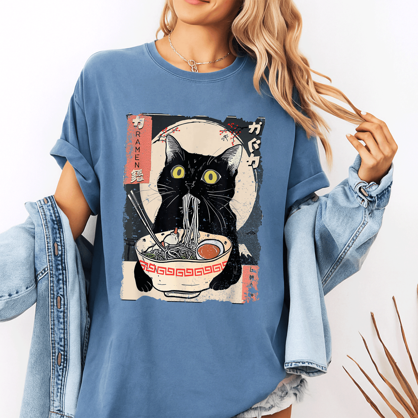 Cute Kawaii Cat Eating Ramen Noodles T-Shirt for Girls and Teens - Funny Anime Gift for Cat Lovers and Anime Fans - 10