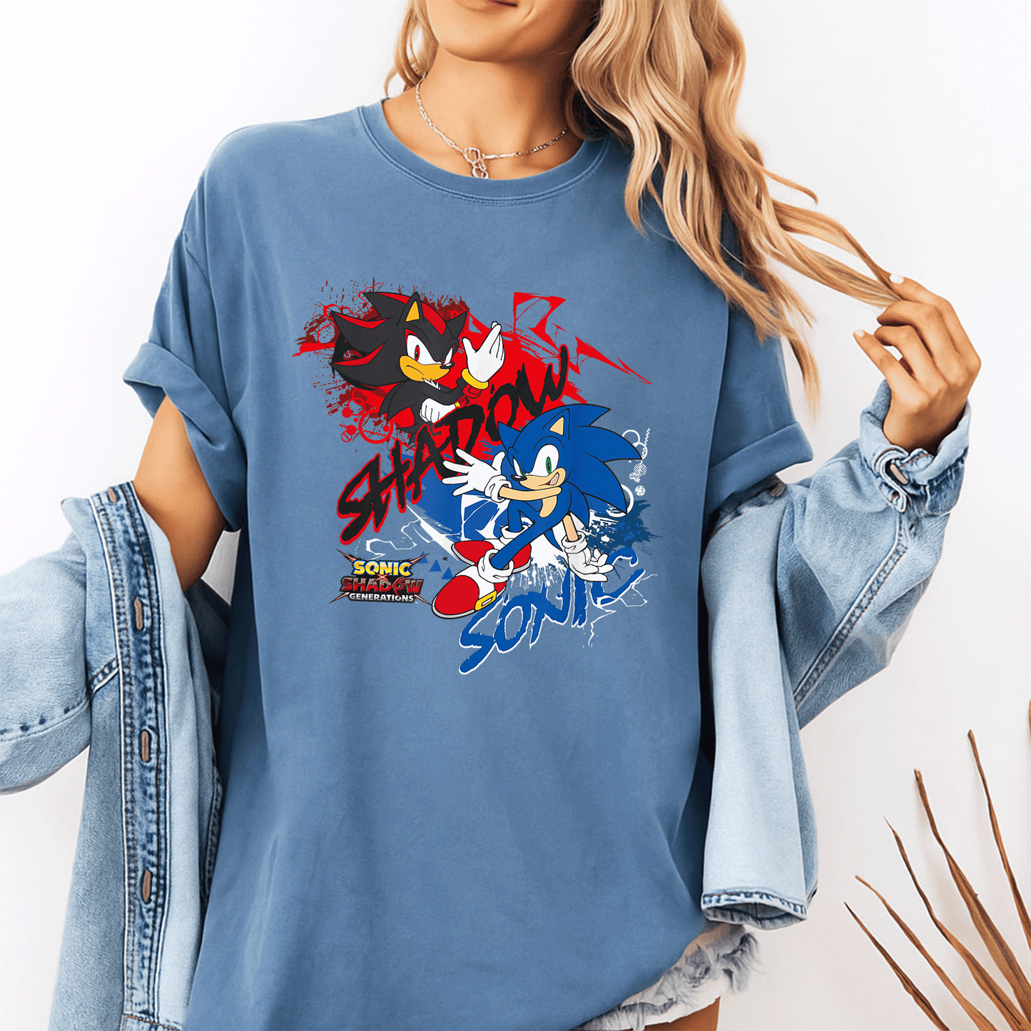Sonic X Shadow Generations T-Shirt Featuring Iconic Duo Shadow and Sonic in Dynamic Design for Fans of All Ages - 10