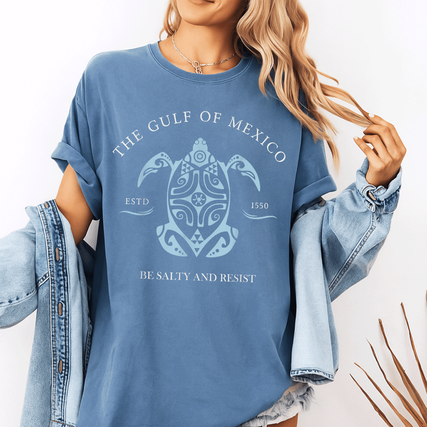 Gulf of Mexico Turtle Be Salty and Resist T-Shirt Featuring Fun Graphic Design for Beach Lovers and Nature Enthusiasts - 10