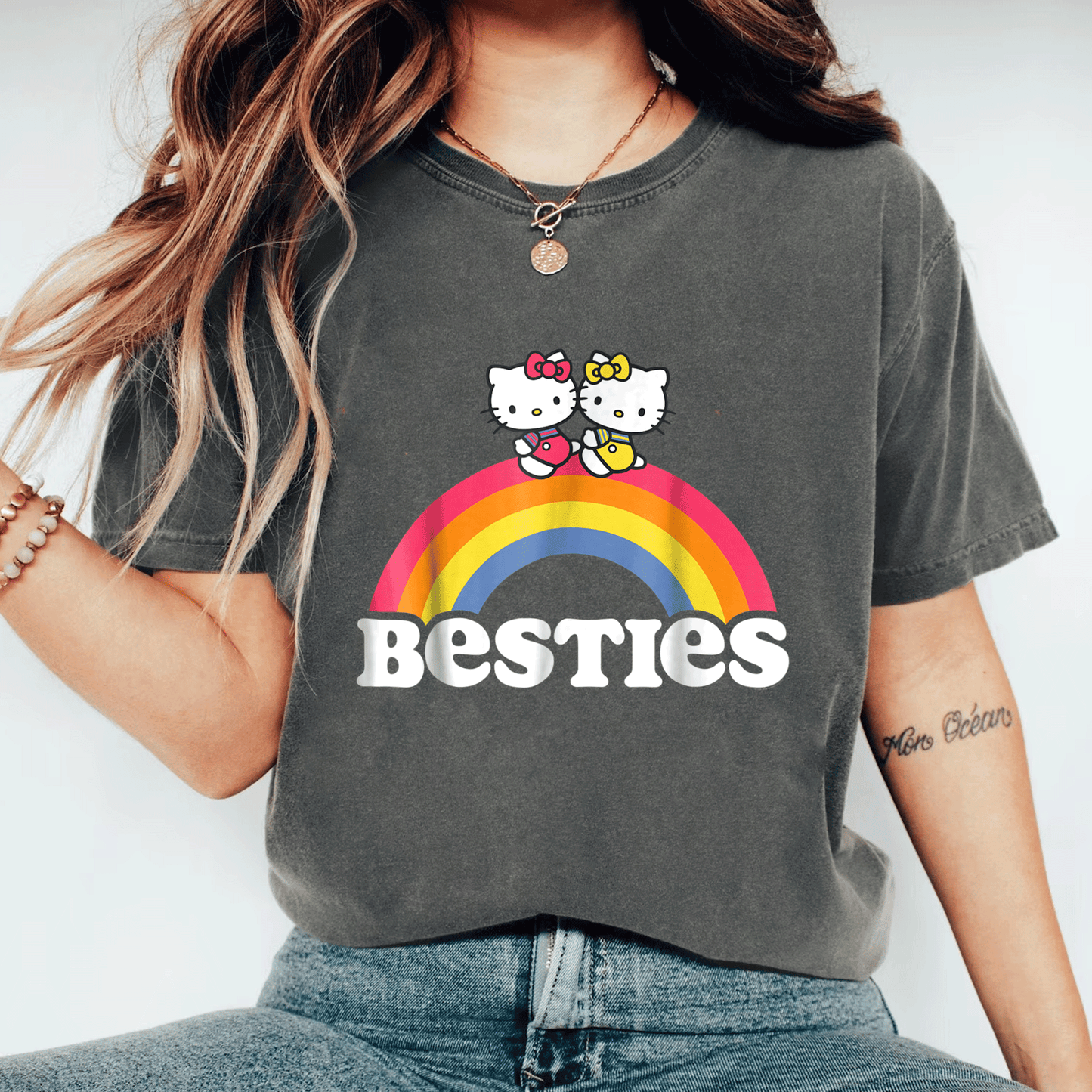 Cute Hello Kitty and Mimmy Besties Tee Shirt for Girls Perfect for Playdates and Everyday Fun, Adorable Cartoon Design! - 11