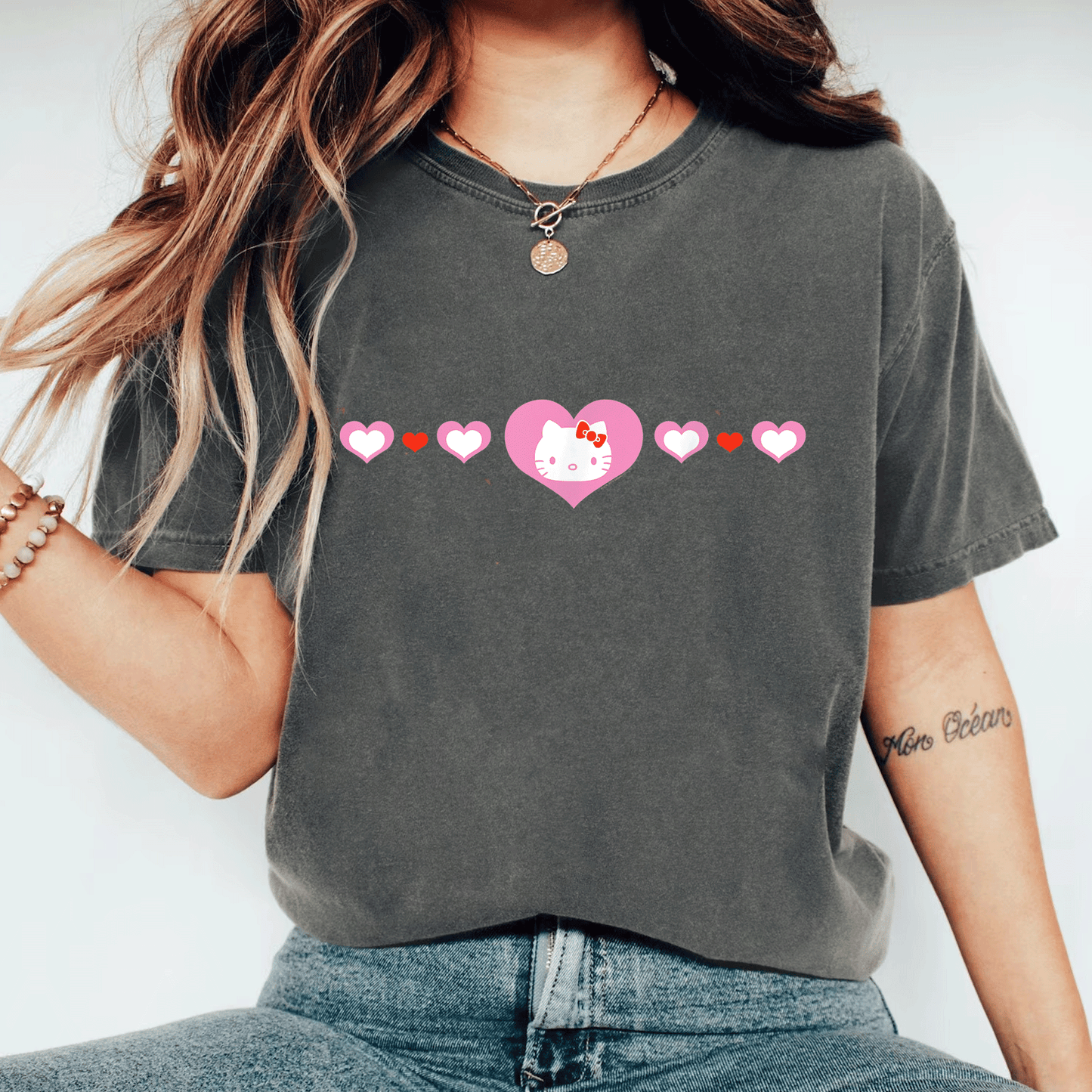 Cute Hello Kitty Hearts T-Shirt for Kids and Adults, Adorable Cartoon Design Perfect for Everyday Wear and Gifts - 11