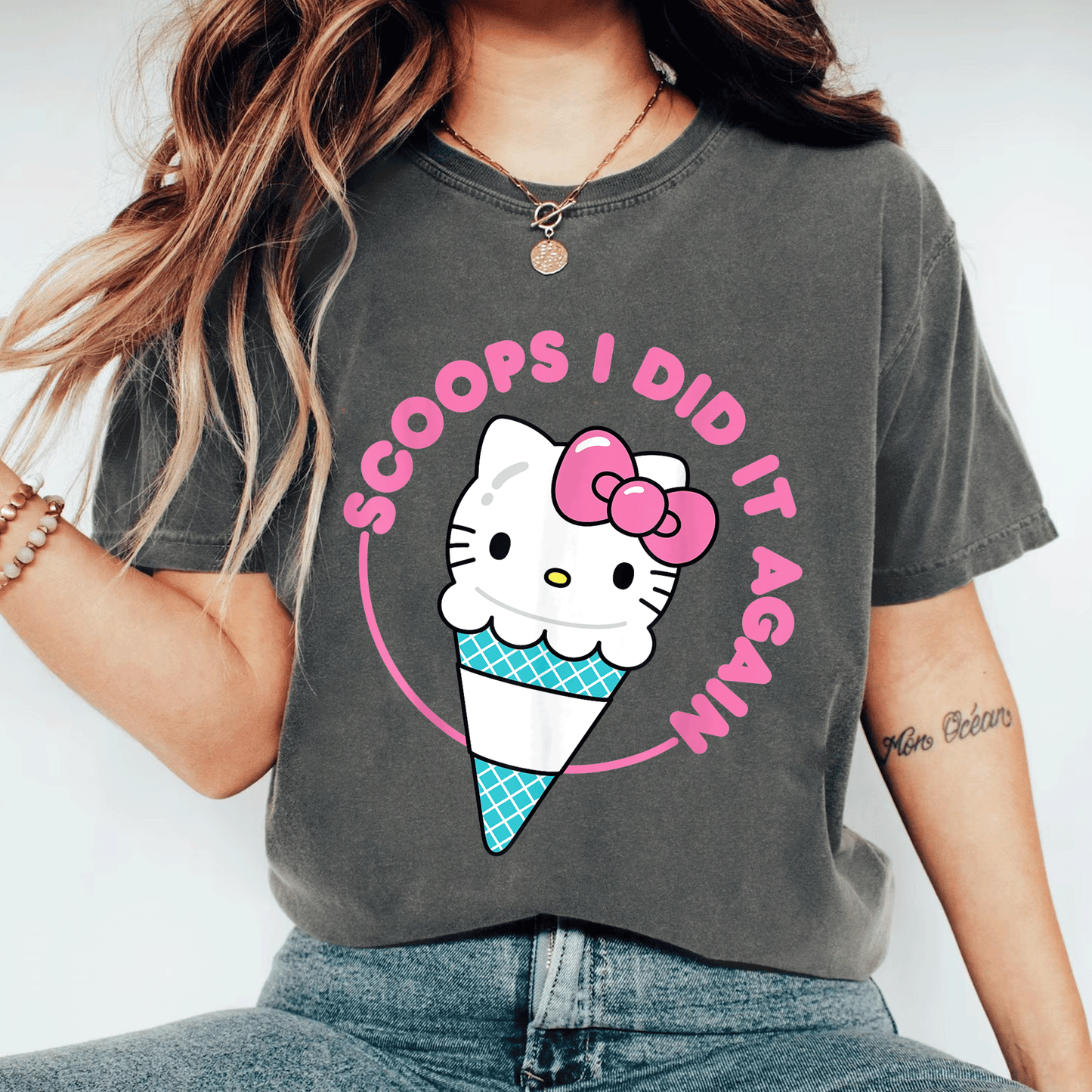 Cute Hello Kitty Ice Cream Cone Scoops I Did It Again T-Shirt for Kids and Adults - Sweet and Stylish Summer Fashion - 11