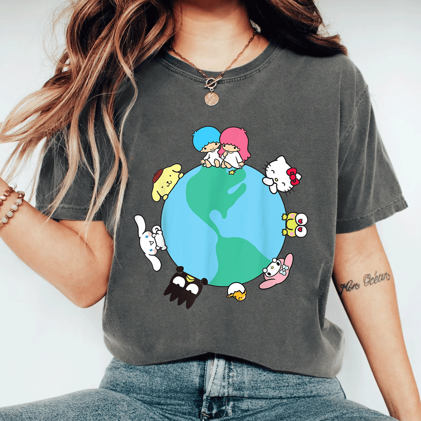 Cute Hello Kitty and Friends Sanrio Earth T-Shirt - Stylish Graphic Tee for Kids and Adults, Perfect for Daily Wear and Gifts - 11