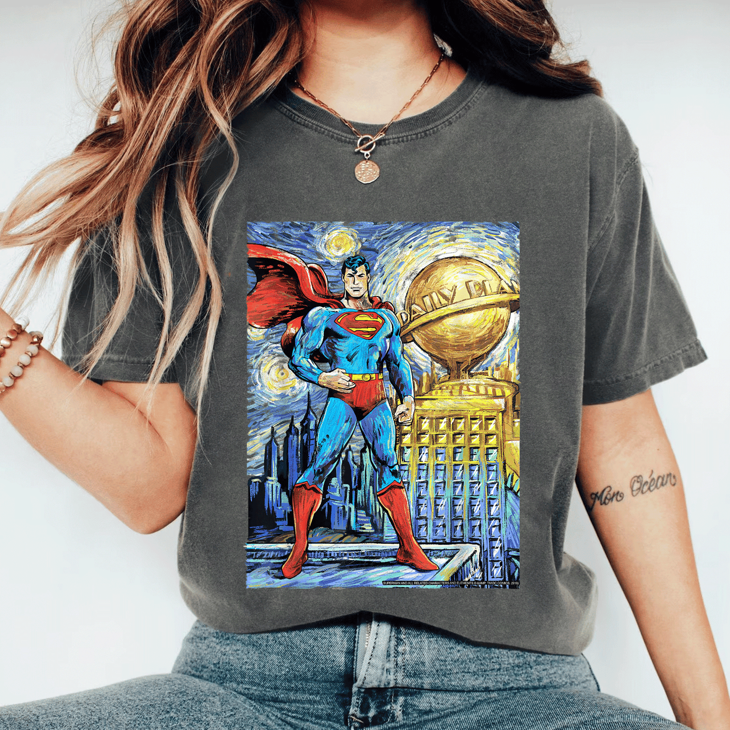 Stylish DC Comics Superman Starry Night Portrait T-Shirt - Unique Cosmic Art Design for Fans and Collectors - 11