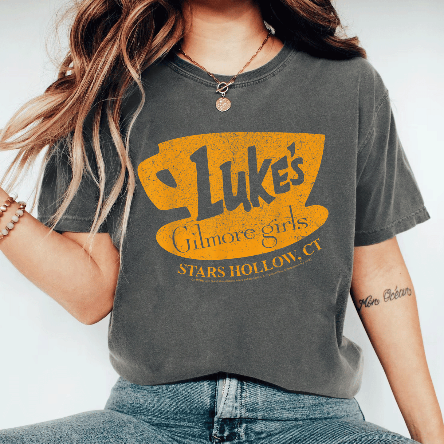 Gilmore Girls Luke's Stars Hollow Distressed Sign T-Shirt Perfect for Fans of Stars Hollow and Coffee Lovers - 11