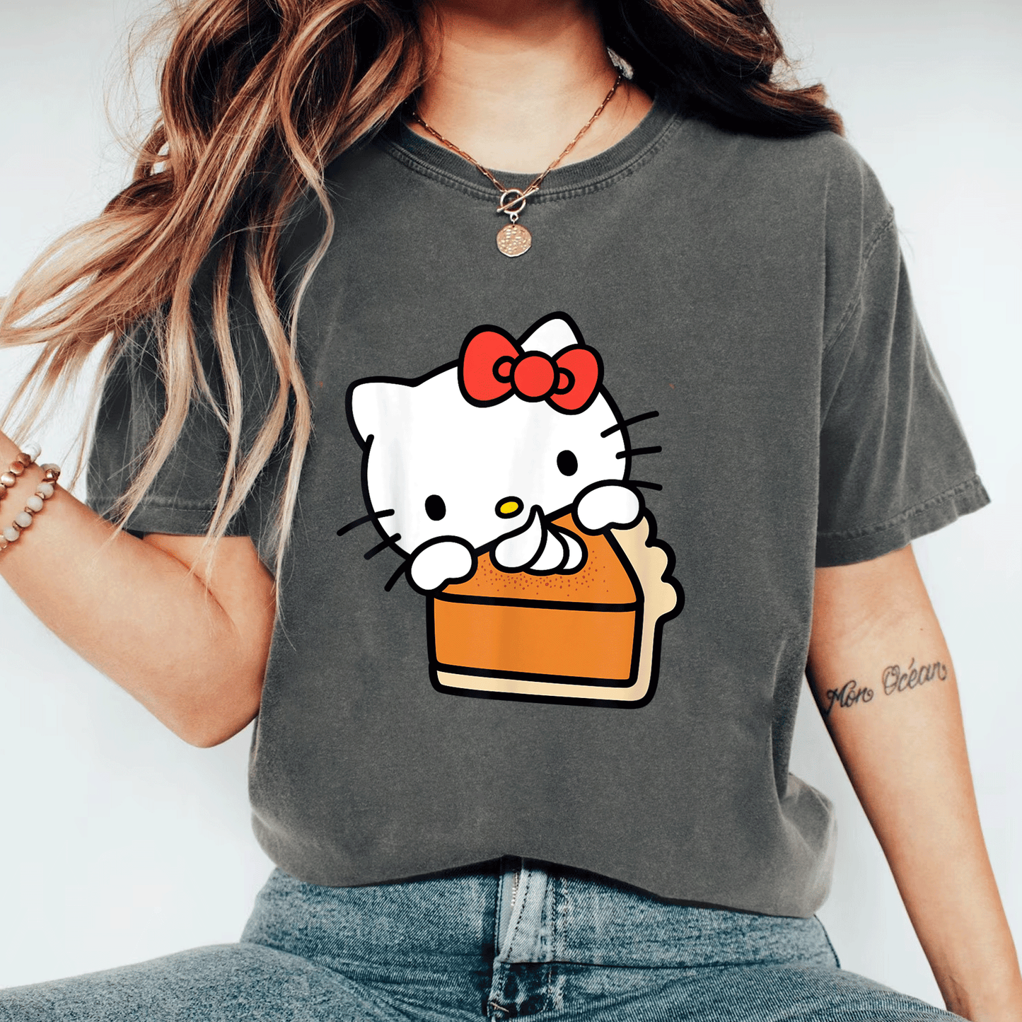Hello Kitty Pumpkin Pie T-Shirt Adorable Fall Fashion for Cat Lovers Cute Graphic Tee Perfect for Halloween and Thanksgiving Celebrations - 11