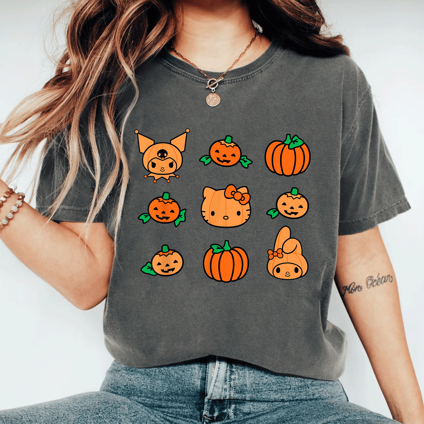 Cute Hello Kitty My Melody Kuromi Pumpkins Halloween T-Shirt for Kids and Adults - Fun Festive Style for All Celebrations - 11